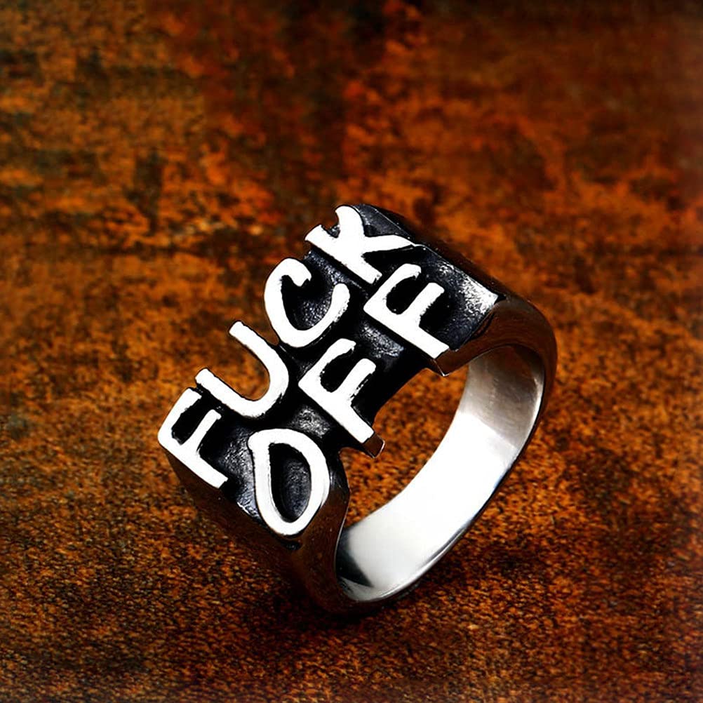 PAMTIER Men's Stainless Steel Fuck Off Middle Finger Ring - Edgy Punk Rock Jewelry with Cool Letter Design - Perfect for Concerts, Gifts & Rebellious Fashion Statements