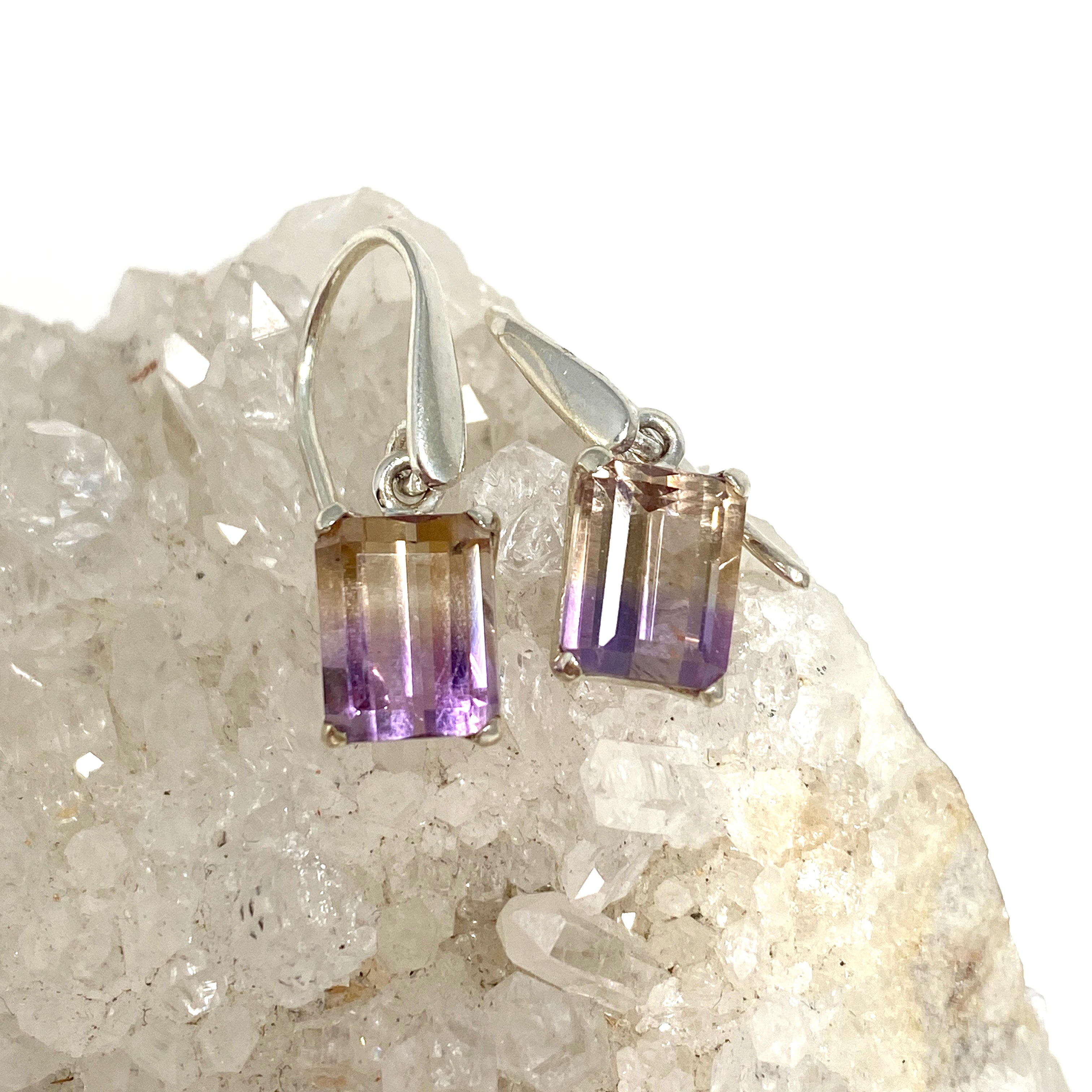 Stunning Ametrine Emerald Cut Faceted Earrings PEGJ163 - Perfect for Weddings, Parties & Special Occasions