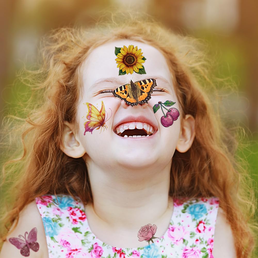 Glitter Temporary Tattoos for Girls - 10 Sheets with Flowers, Birds, Butterflies & Hearts | Kids Birthday Party Supplies, Gifts & Decorations | Perfect for Birthday Parties, Festivals, Themed Events & DIY Crafts