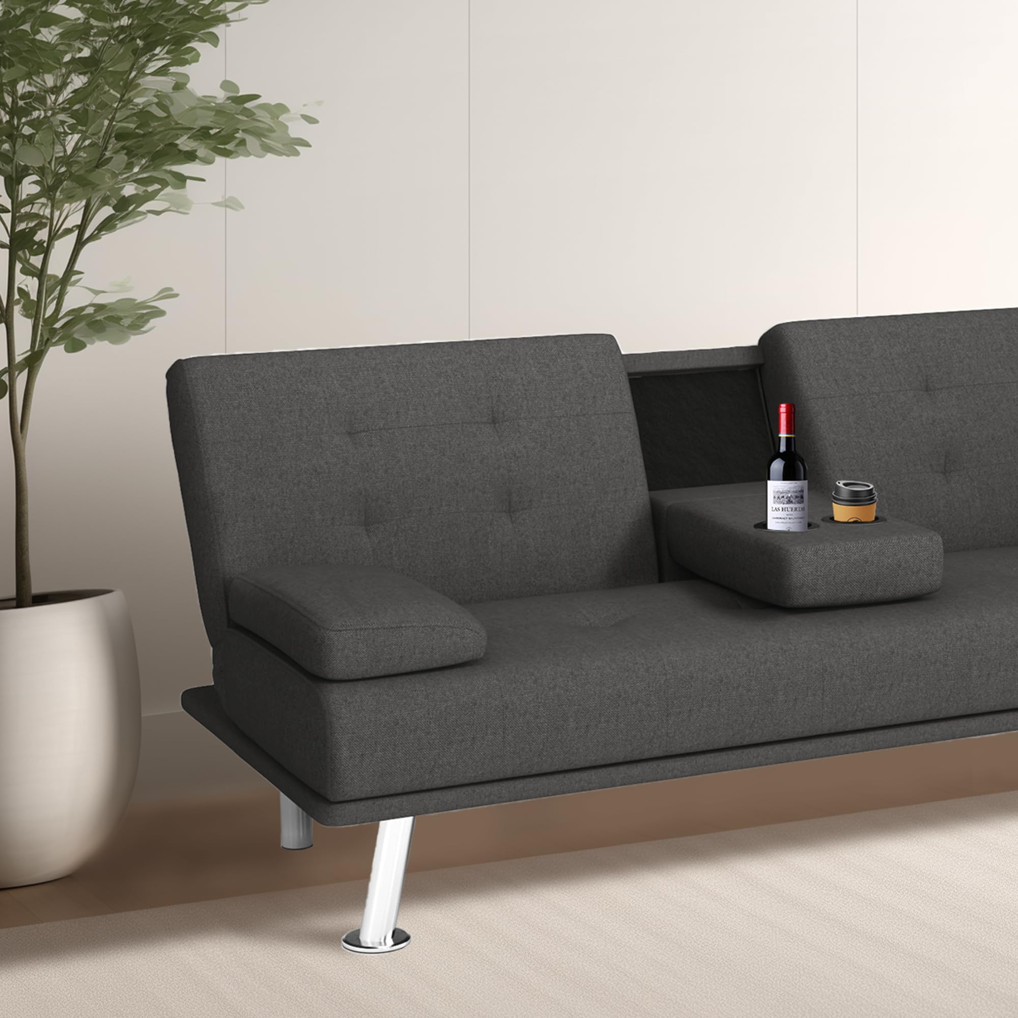 Yoyomax Convertible Linen Fabric Sofa Bed - Foldable Futon Couch for Small Spaces, Dorm Rooms, RVs & Home Offices (Grey) | Perfect for Guest Beds, Studio Apartments & Multi-Functional Living Spaces
