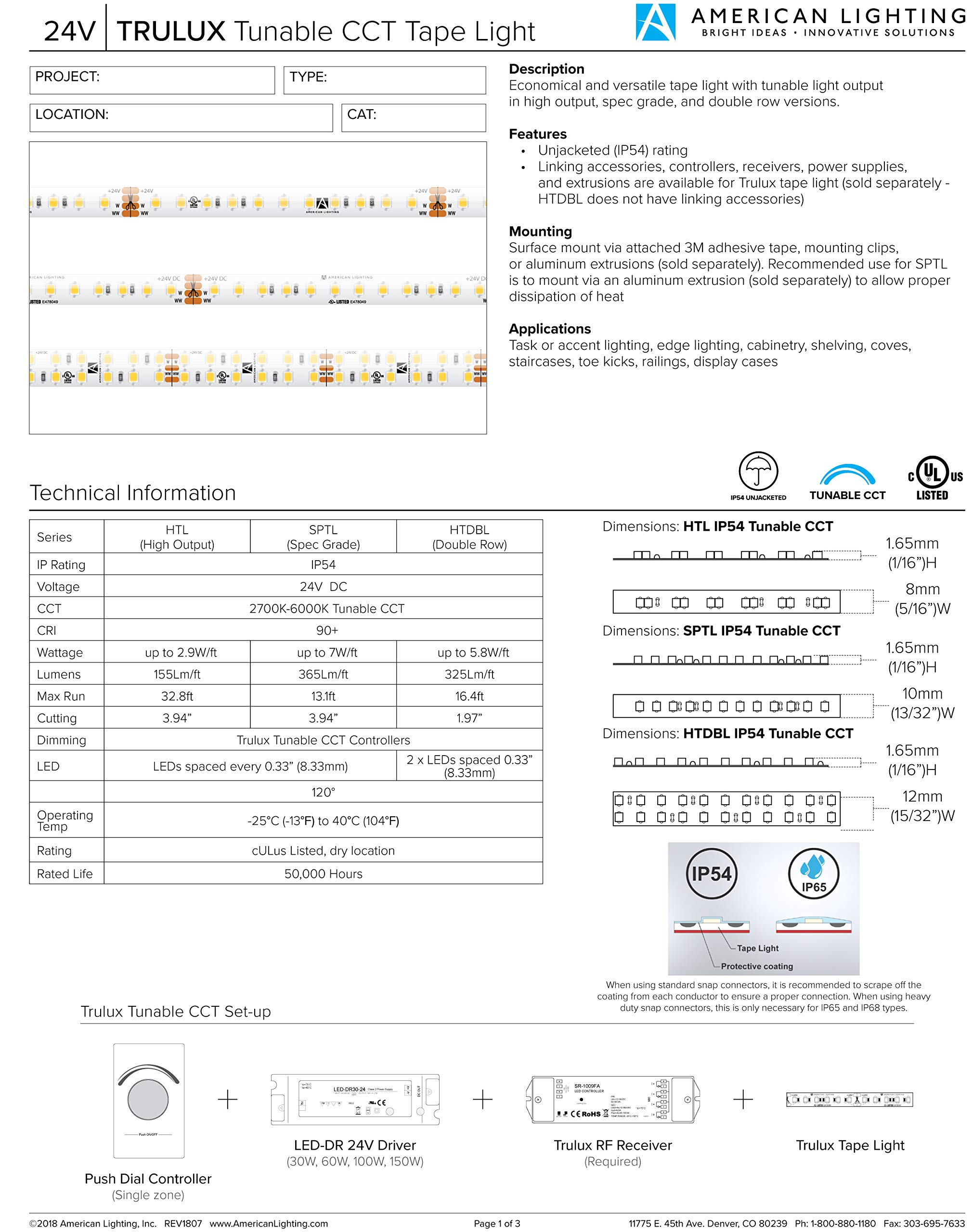 Trulux IP54 Waterproof LED Strip Lights, Dimmable 2700K-6000K Tunable White, 13.1ft Reel - Perfect for Under Cabinet Lighting, Cove Lighting & Home Decoration