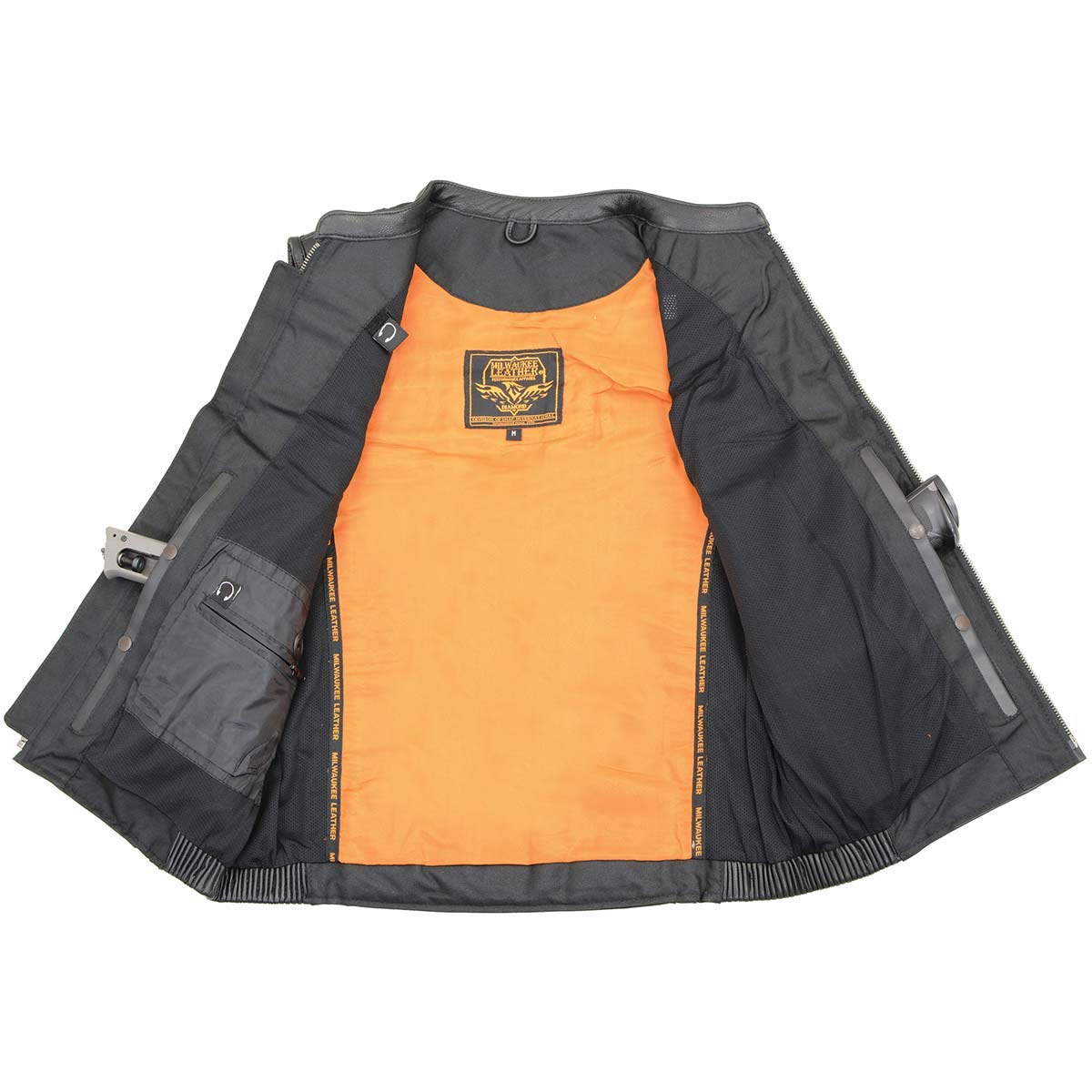 Milwaukee MLM3560 Men's Black Leather Motorcycle Vest with Reflective Piping & Elastic Waist - Biker Jacket for Riding, Cruising & Outdoor Adventures