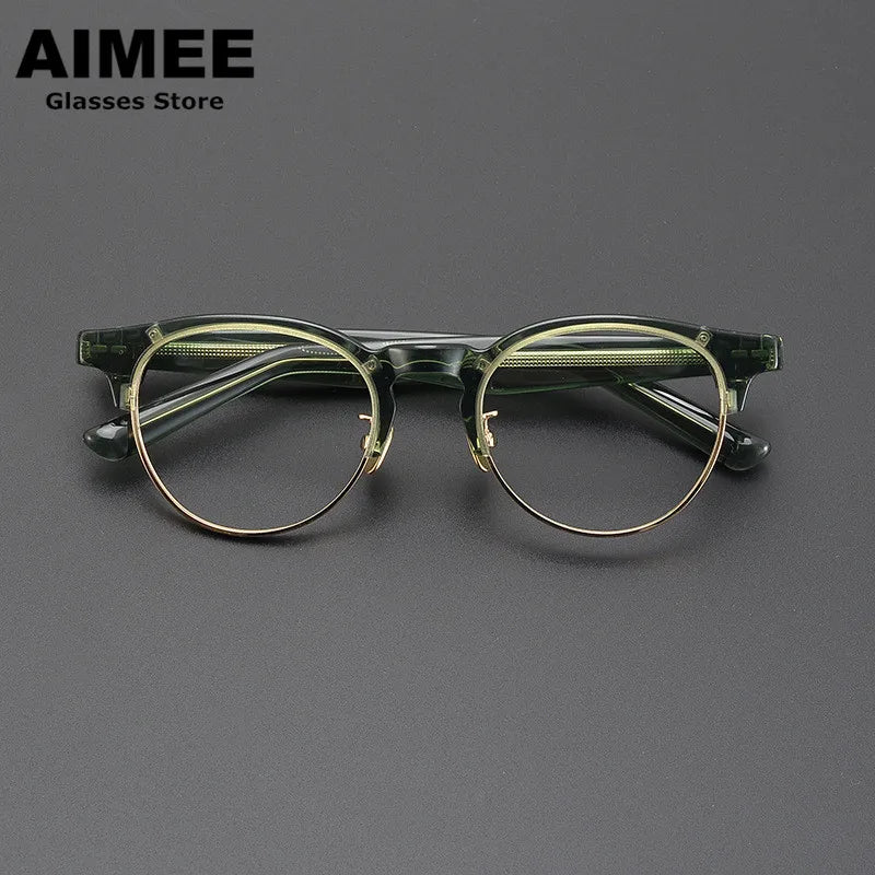Aimee Unisex Full Rim Round Acetate Titanium Eyeglasses Frame 9006 - Lightweight & Durable Glasses for Men & Women - Perfect for Reading, Working, and Daily Wear