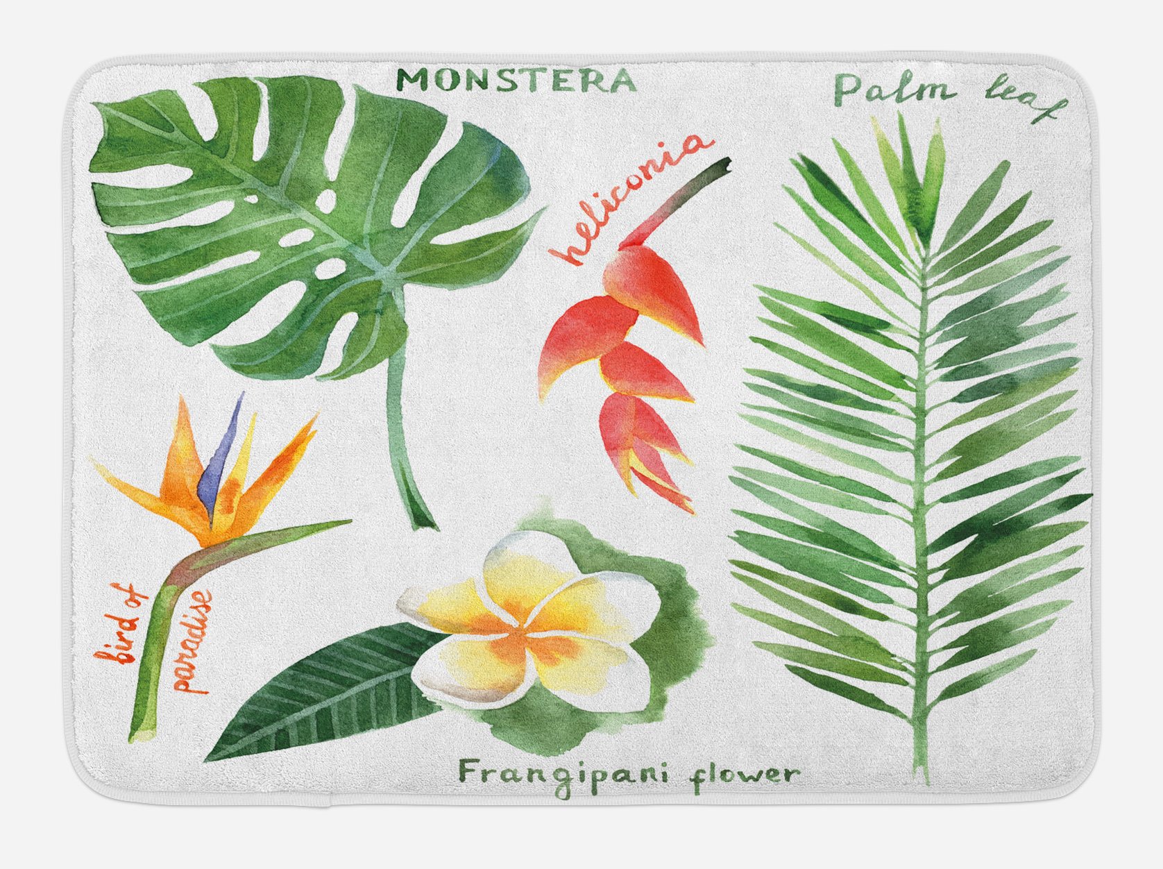 Ambesonne Non-Slip Bath Mat - Watercolor Bird of Paradise & Exotic Flowers Design, Plush Bathroom Rug 30