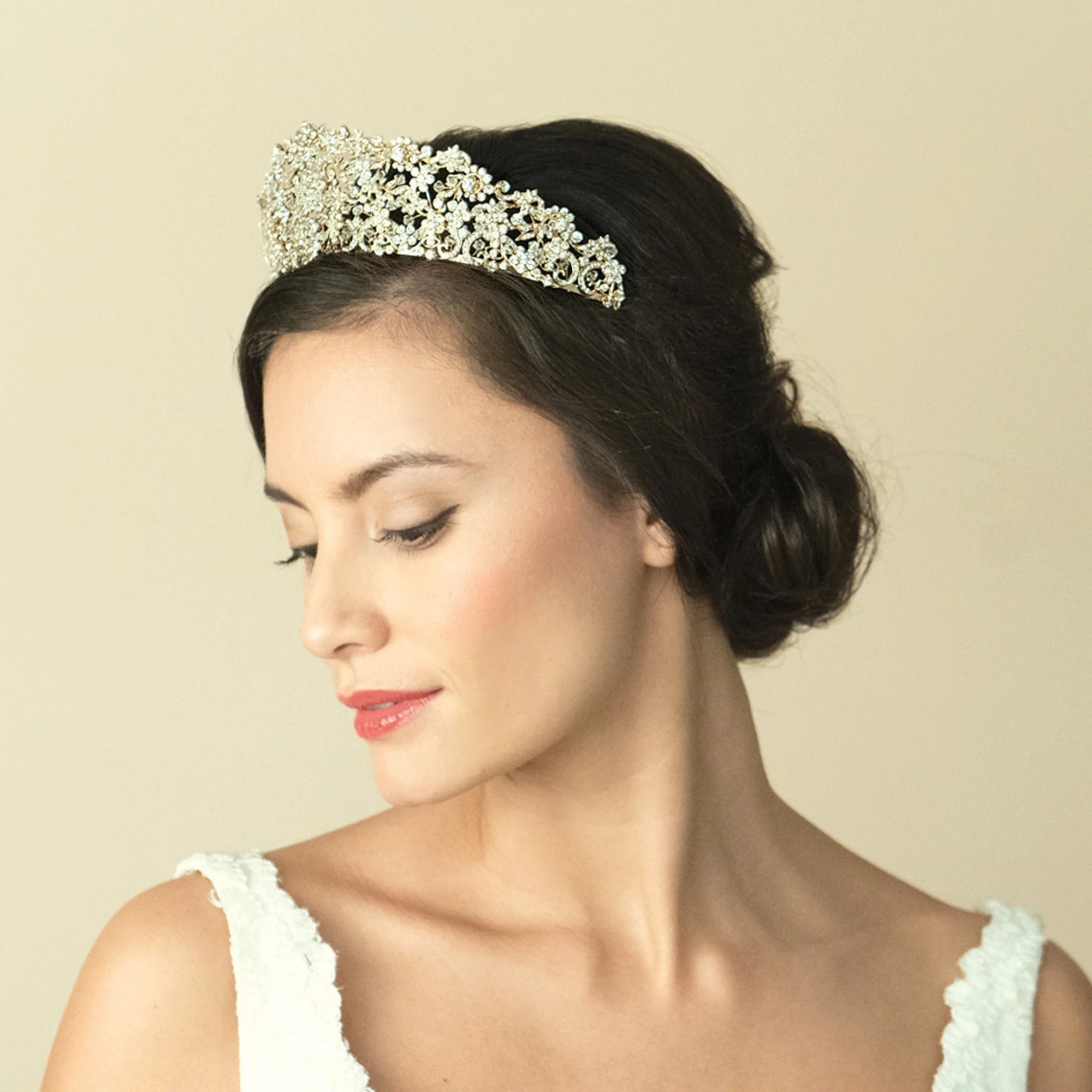 Elegant Gold Wedding Tiara with Sparkling Crystals - Phoenix Design Bridal Crown for Bride, Prom, Pageant & Special Occasions