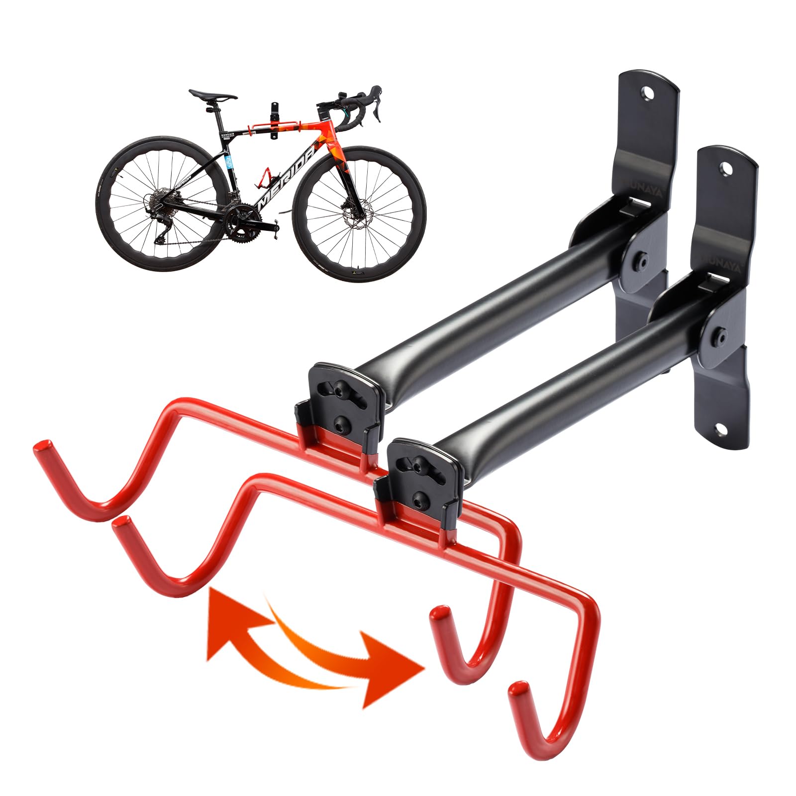 Heavy Duty Wall Mount Bike Rack - 2 Pack Foldable Adjustable Angle Bicycle Hanger with Rubber Protection for Garage Storage & Organization | Perfect for Small Spaces, Apartment Living & Cycling Enthusiasts