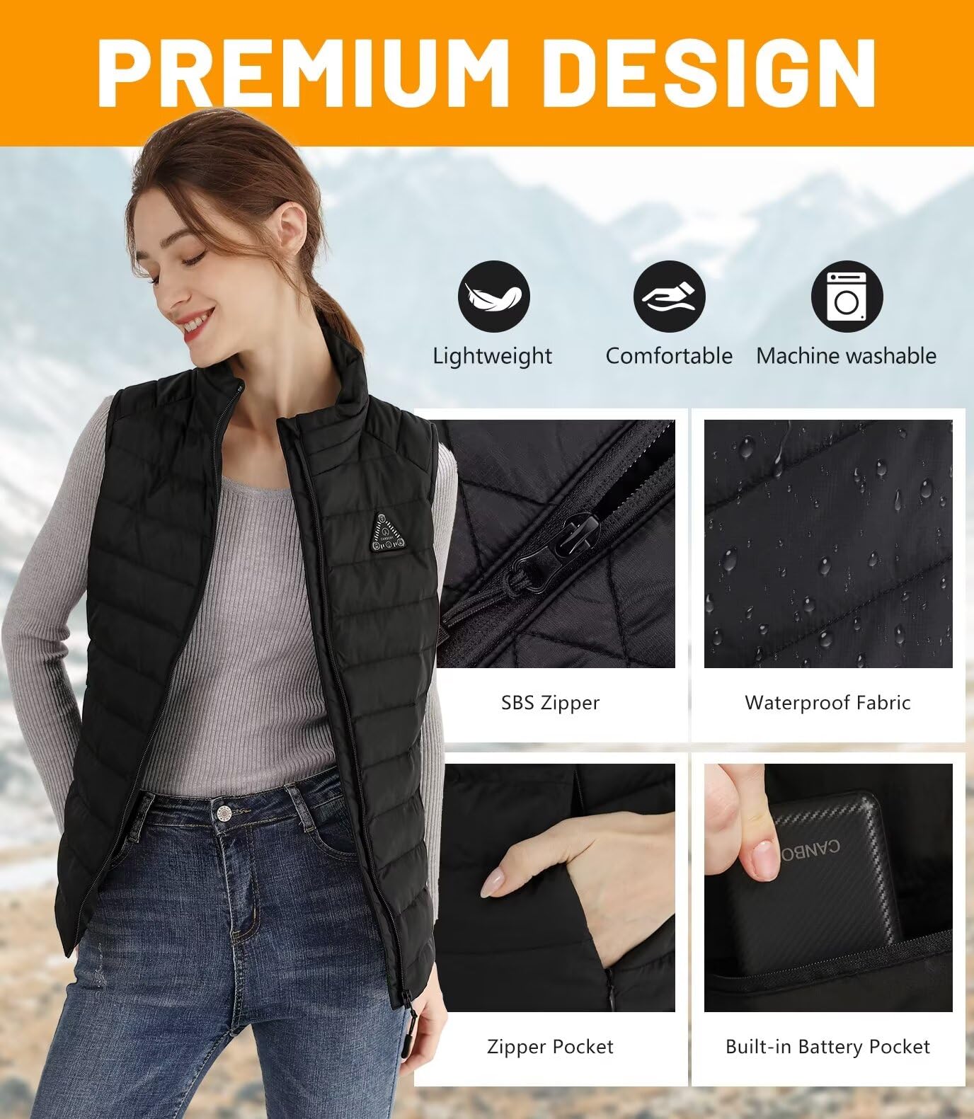 Women's Heated Vest - Lightweight Electric Heating Jacket for Winter (Battery Pack Sold Separately) - Perfect for Outdoor Activities, Hiking, and Cold Weather Commuting