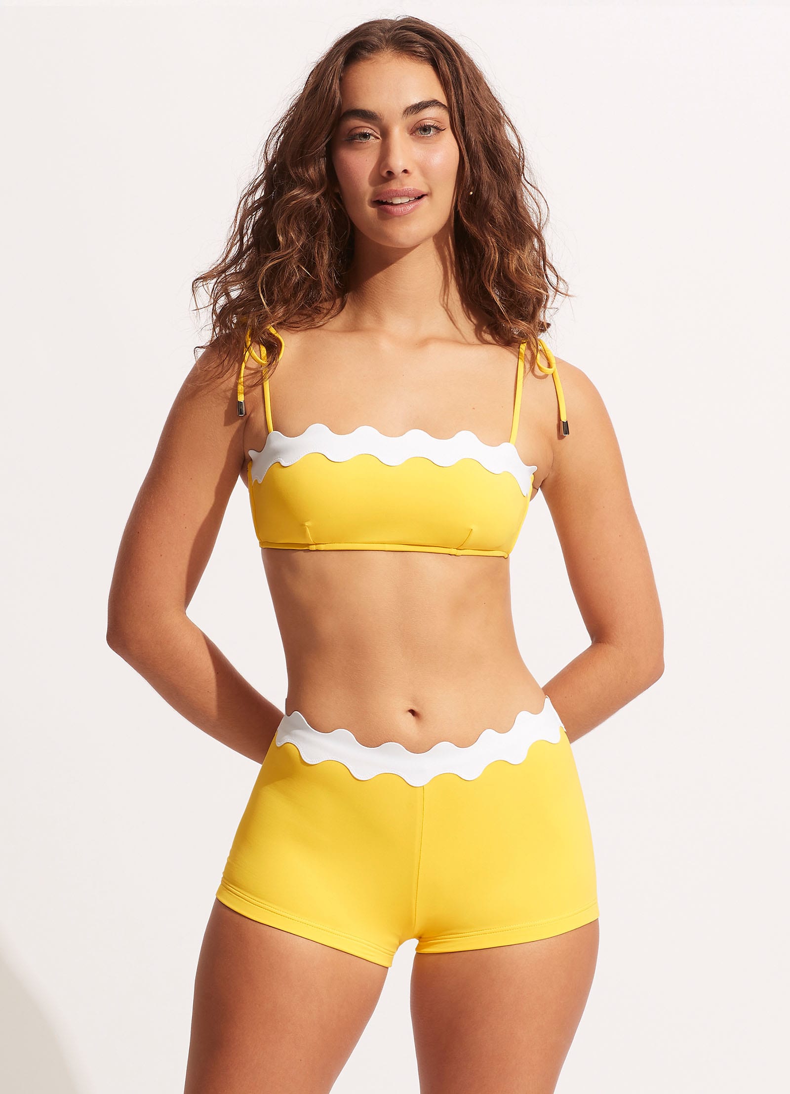 Gia Ric Rac Boyleg Bikini Bottom - High Waisted Swimwear for Women, Citrus Color, Comfortable & Stylish Beachwear for Summer Vacation & Pool Parties