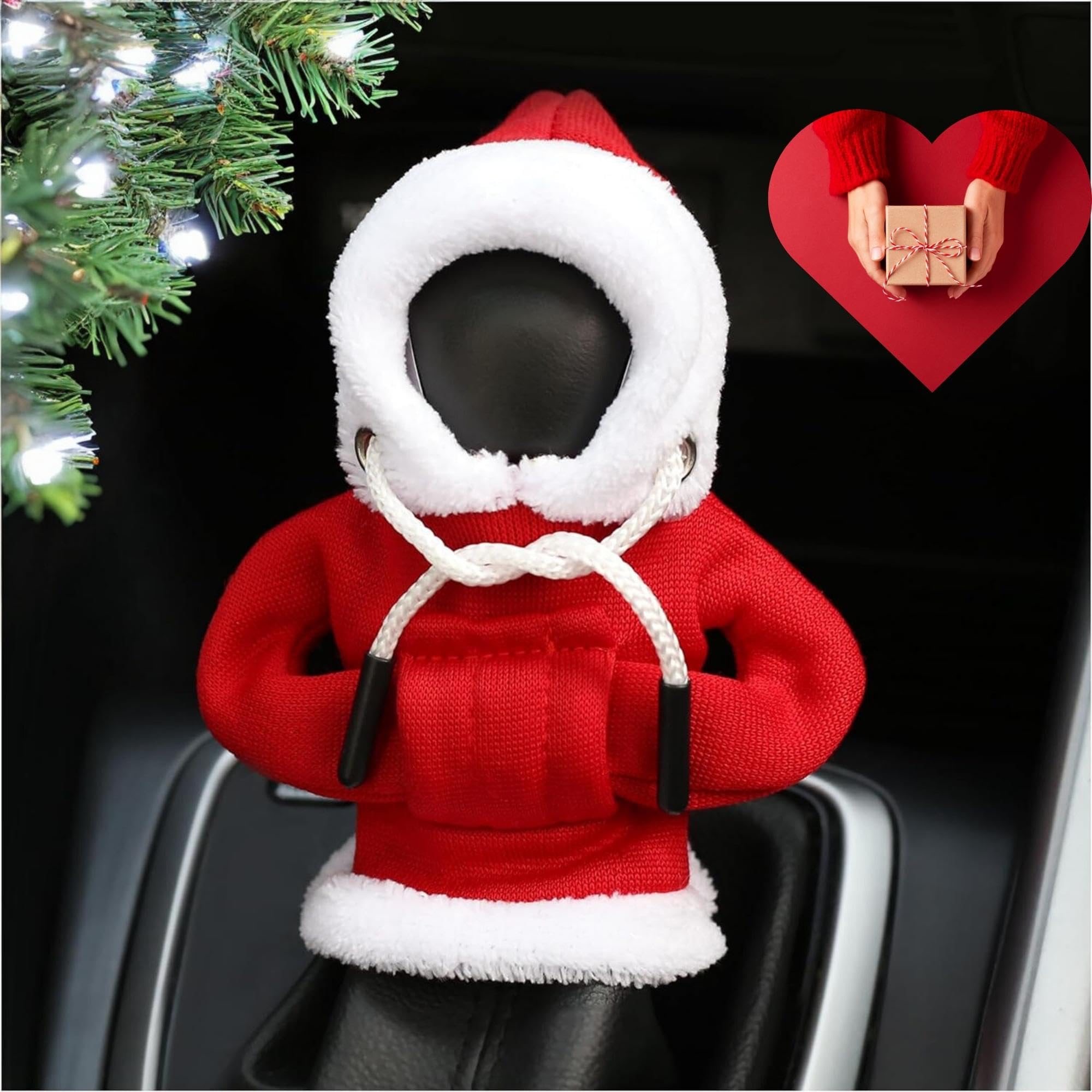 Funny Christmas Universal Car Gear Shift Hoodie & Knob Cover - Car Interior Accessories & Decorations for Festive Driving