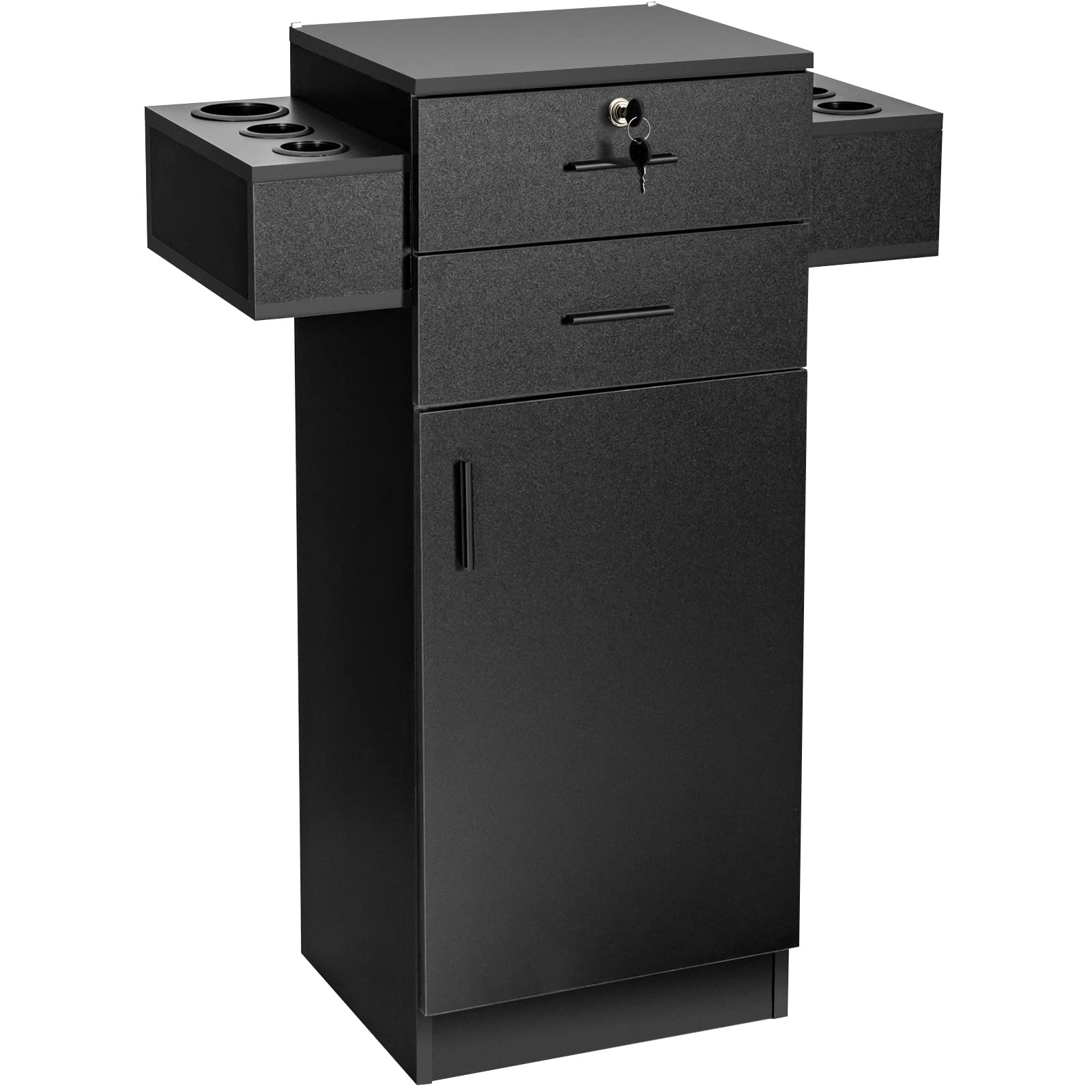 Giantex Salon Storage Cabinet with 6 Hair Dryer Holders, 2 Drawers & Large Cabinet - Professional Beauty Salon Organizer for Hair Stylists, Barber Stations & Spa Equipment (Black) | Perfect for Salon Organization, Styling Tools Storage & Clutter-Free Workspace