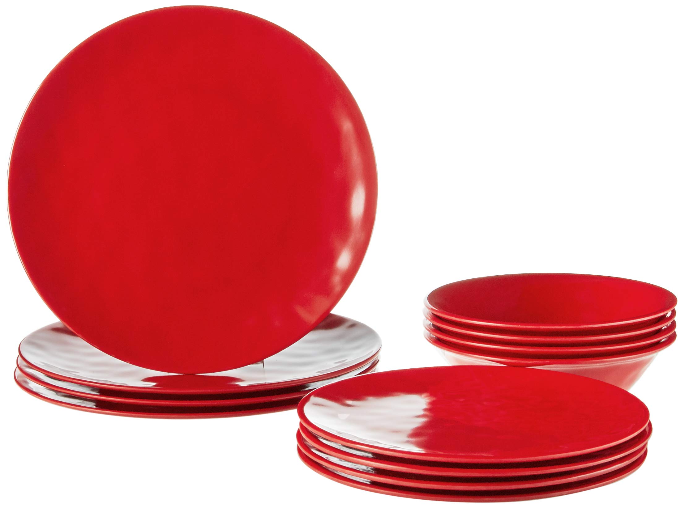 Certified International 89212RM 12-Piece Melamine Dinnerware Set - Service for 4, Durable Red Plates & Bowls - Perfect for Outdoor Dining, Picnics, and Everyday Use