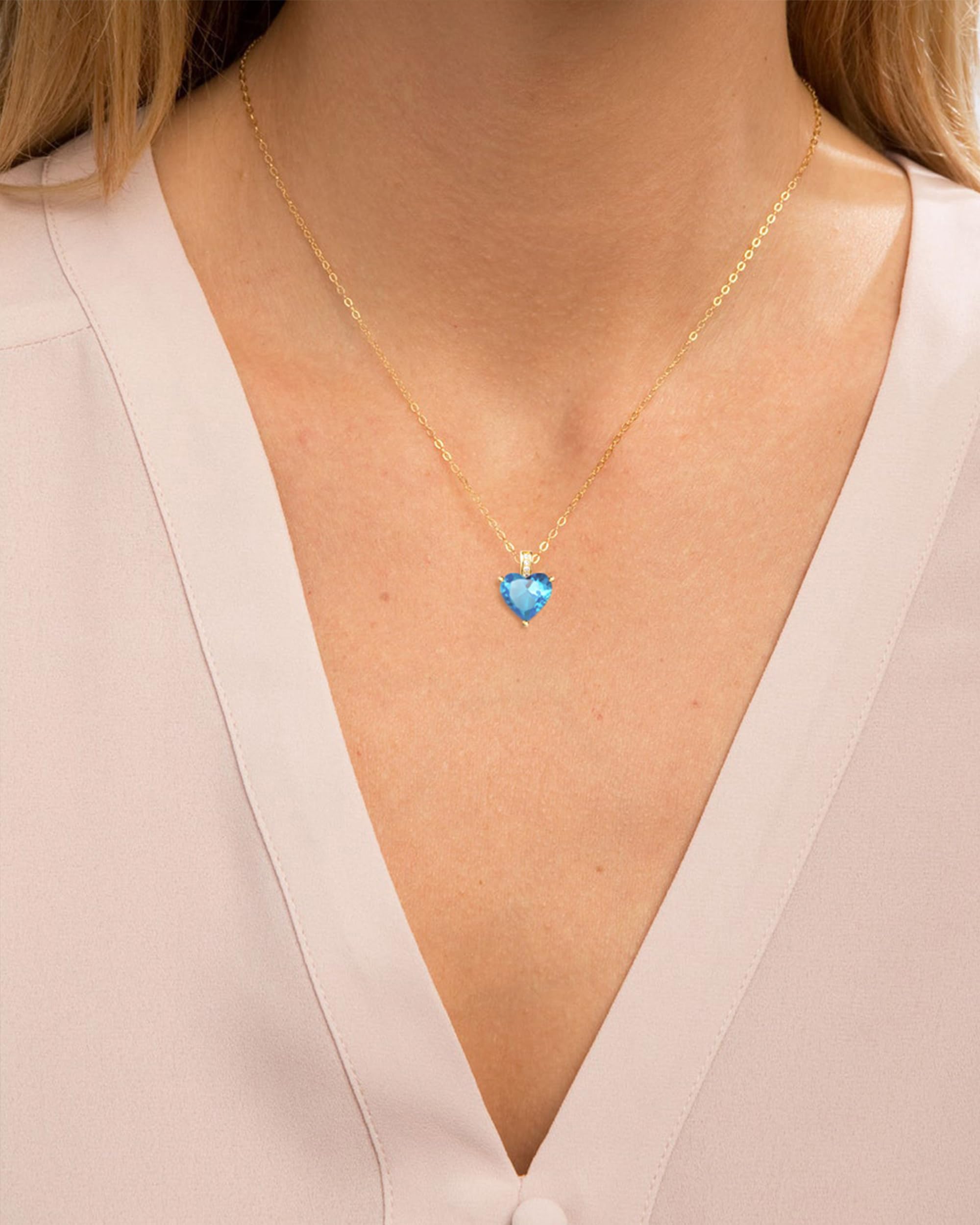 Authentic Birthstone Necklace for Women - Heart Pendant Love Jewelry, Personalized Birthday Gift for Her, Valentine's Day, Anniversary & Mother's Day Present