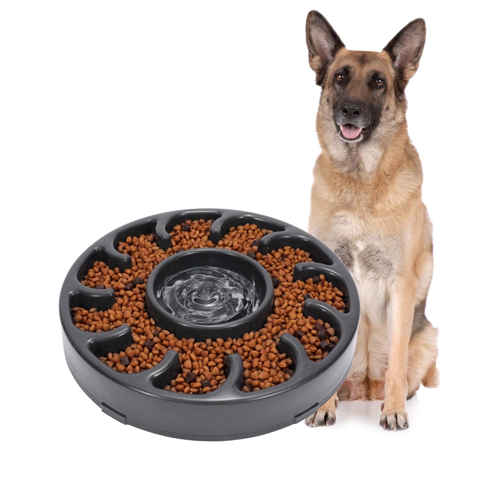JASGOOD Slow Feeder Dog Bowl for Large Dogs - Anti-Gulping Pet Food Dish to Prevent Bloat & Aid Digestion - Slow Eating Bowl for Fast Eaters (E-Drak Grey) - Perfect for Mealtime Training & Portion Control
