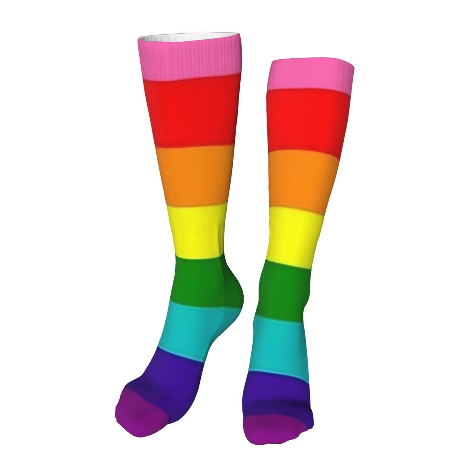 Rainbow Pride Flag 8-Stripe Compression Socks - High Performance Athletic Tube Socks for Running, Sports & Workouts - Unisex Long Socks for Men & Women - Perfect for Gym, Marathon & LGBTQ+ Pride Events