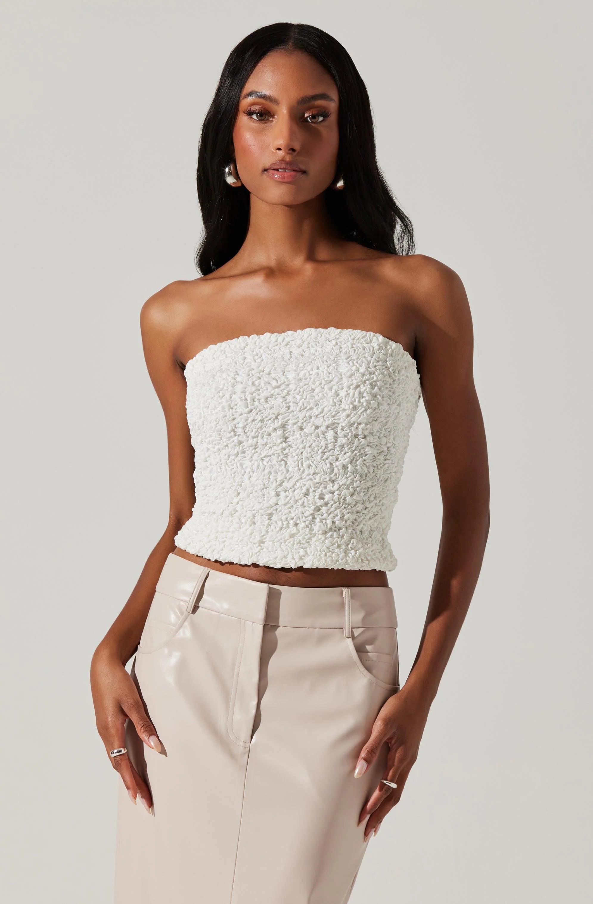 Cinna Tube Top Women's White Stretchy Seamless Crop Top for Summer Outfits, Beachwear, and Layering