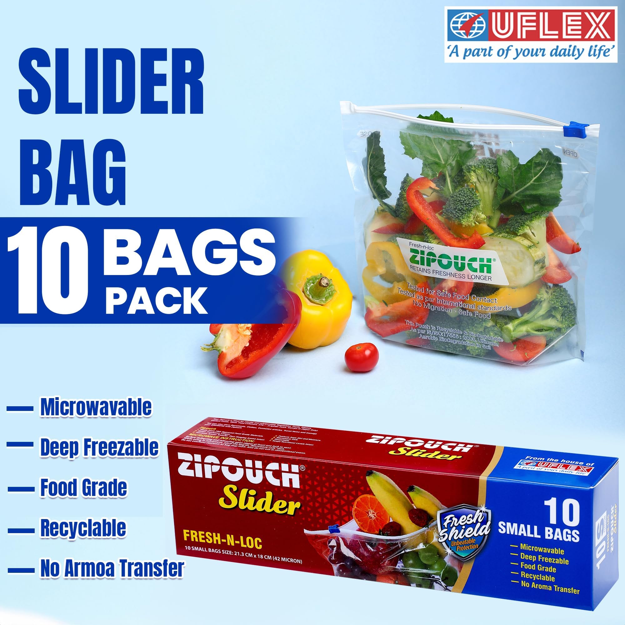ZIPOUCH Reusable Plastic Food Storage Bags with Slider Seal - Medium Size 26x28cm, Microwave Safe, Washable, Transparent (Pack of 20, 2 Boxes) - Perfect for Meal Prep, Snacks, Leftovers & Freezer Storage