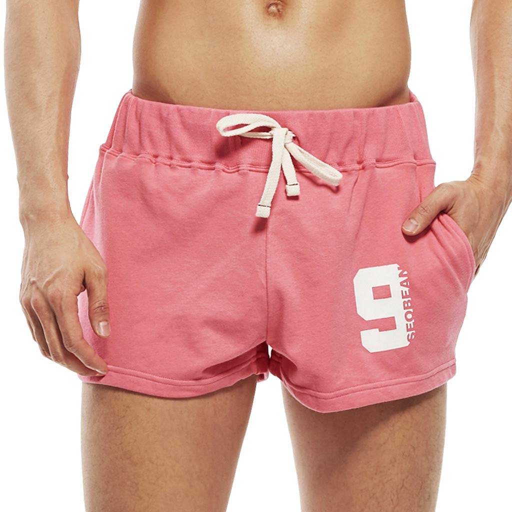 Men's Slim Fit Breathable Running Shorts with Drawstring & Logo Patch - Stretch Jogging Bottoms for Fitness, Training & Leisure - Pink, Size S | Perfect for Gym Workouts, Outdoor Sports & Casual Wear