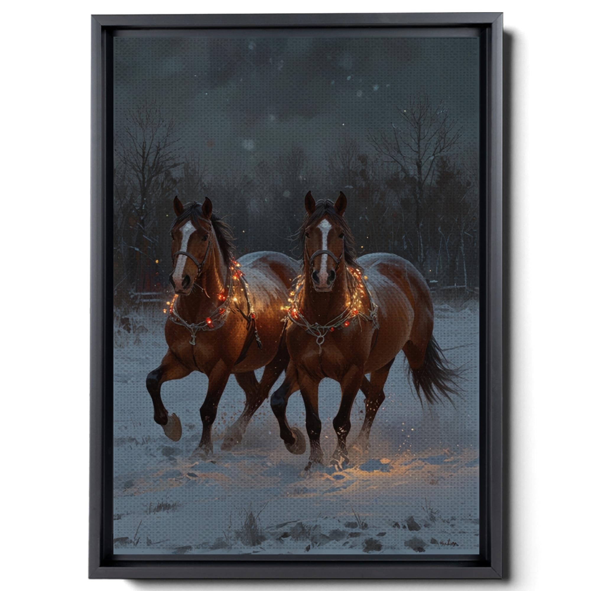 Winter Horse Sleigh Canvas Print - Snowy Christmas Wall Art Decor for Living Room, Bedroom & Office - Animal & Landscape Wall Art Print