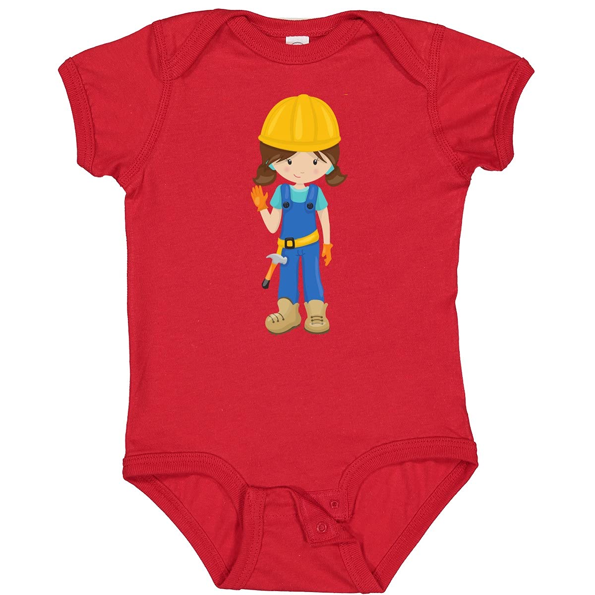 Inktastic Construction Girl Baby Bodysuit - Cute Brown Hair Toddler Hammer Design Outfit for Playdates & Construction-Themed Parties
