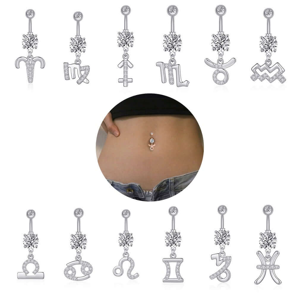 12 Constellation Belly Button Rings - WH2615 | Trendy Zodiac Navel Piercing Jewelry for Women, Perfect for Parties, Beach & Everyday Wear