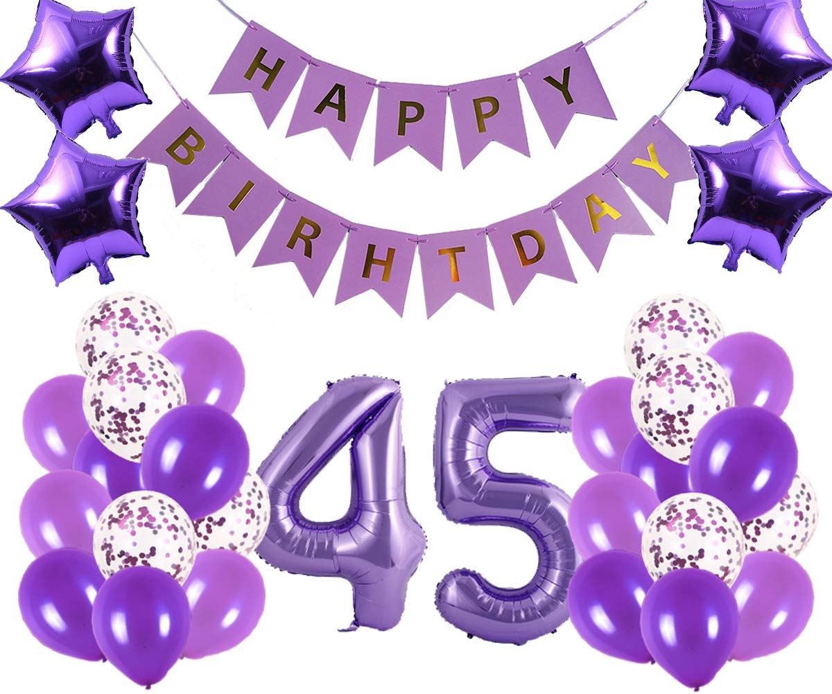 45th Birthday Party Decorations Kit - Happy Birthday Banner, Number 45 Balloons & Purple Party Supplies for Anniversary Celebration - Perfect for Milestone Birthday Parties, Surprise Decorations & Festive Gatherings