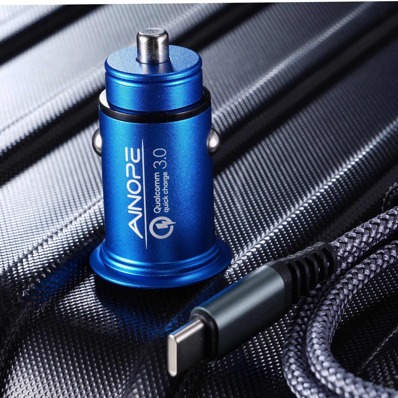 AINOPE 67.5W Fast Car Charger with Dual USB-C Ports - QC3.0 Quick Charge Cigarette Lighter Adapter - Compact iPhone 16/15 & Samsung Galaxy Android Car Charger (Blue) - Perfect for Road Trips & Daily Commute