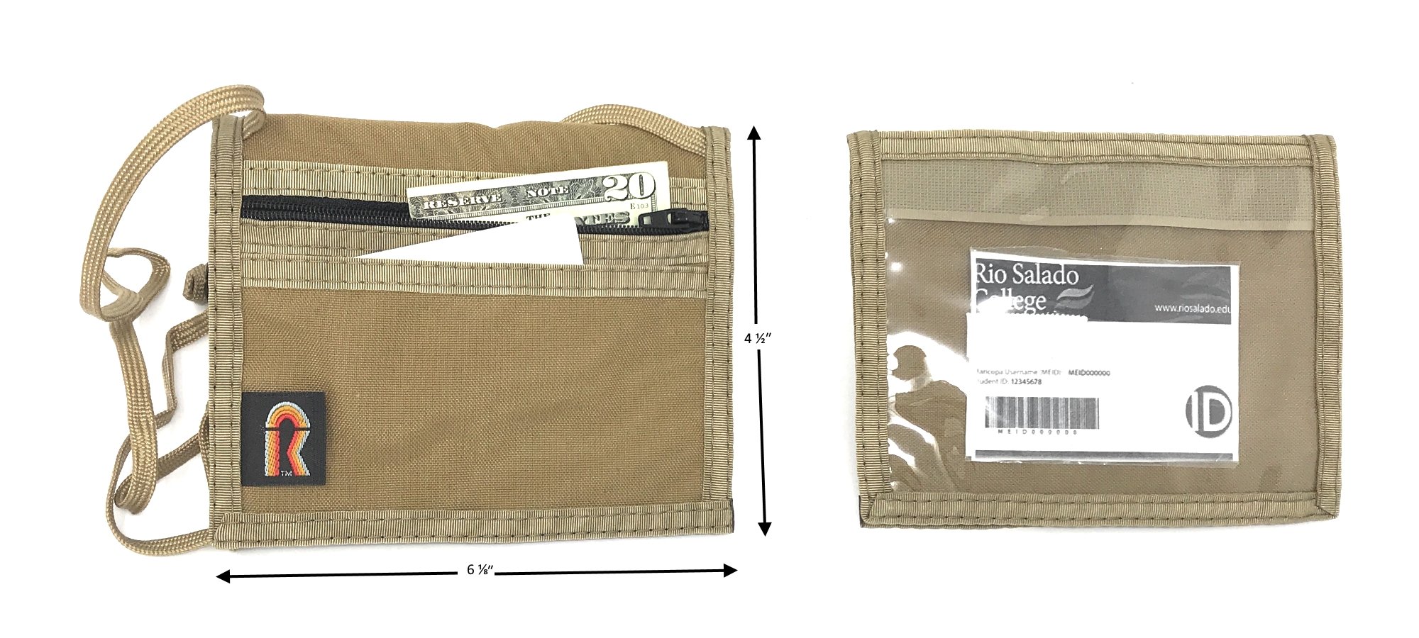 Bifold Neck ID Wallet – USA Made, Lightweight & Water-Resistant Travel Wallet with Adjustable Neck Strap, Zipper Pockets & Clear Card Windows – Perfect for Travel, Hiking & Outdoor Adventures (Coyote Brown)