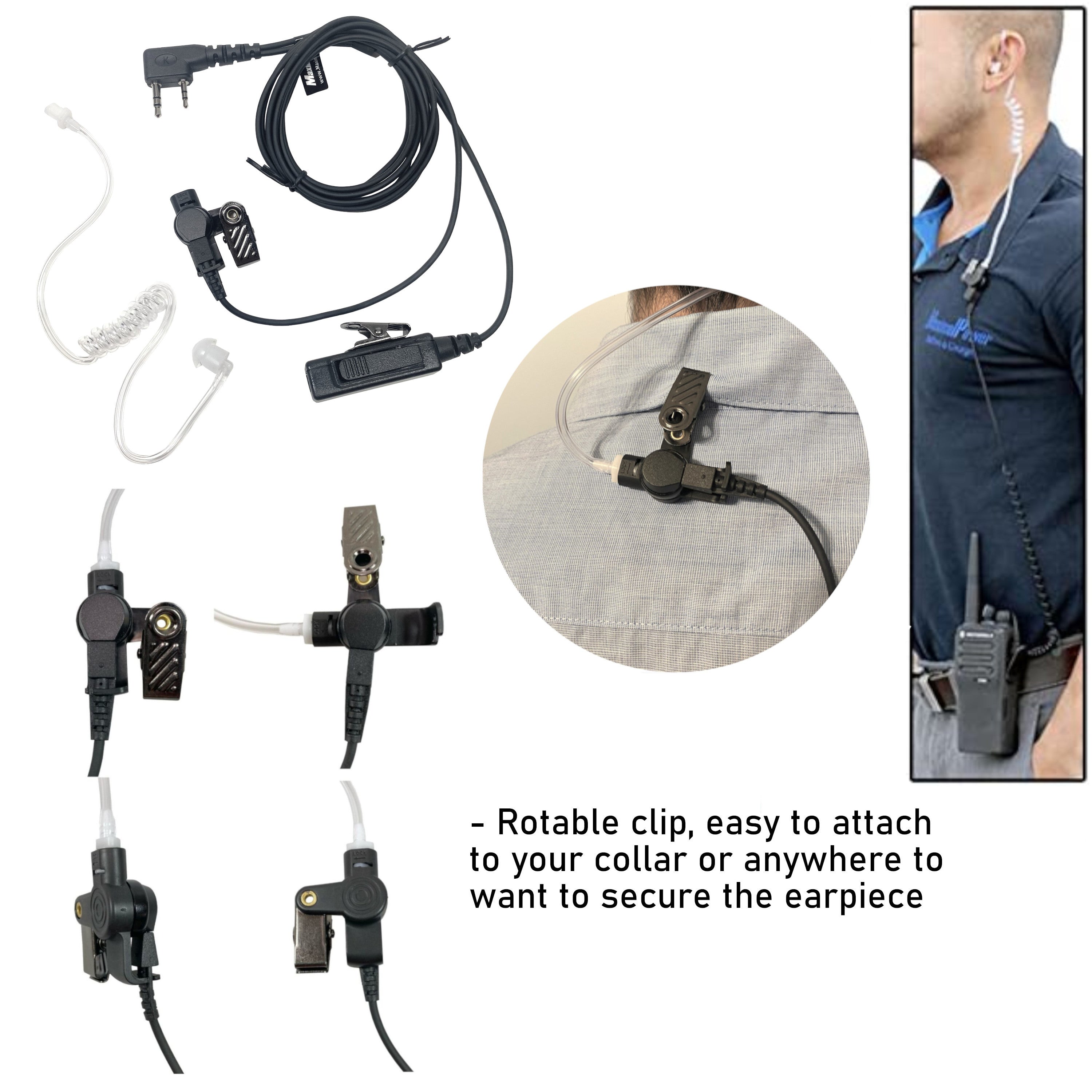 KENWOOD 2-Way Radio Covert Earbud Mic with KEVLAR Reinforced Coil Cord - 1 Wire 2 Pins Plug for Clear Communication | Perfect for Security, Construction & Outdoor Adventures