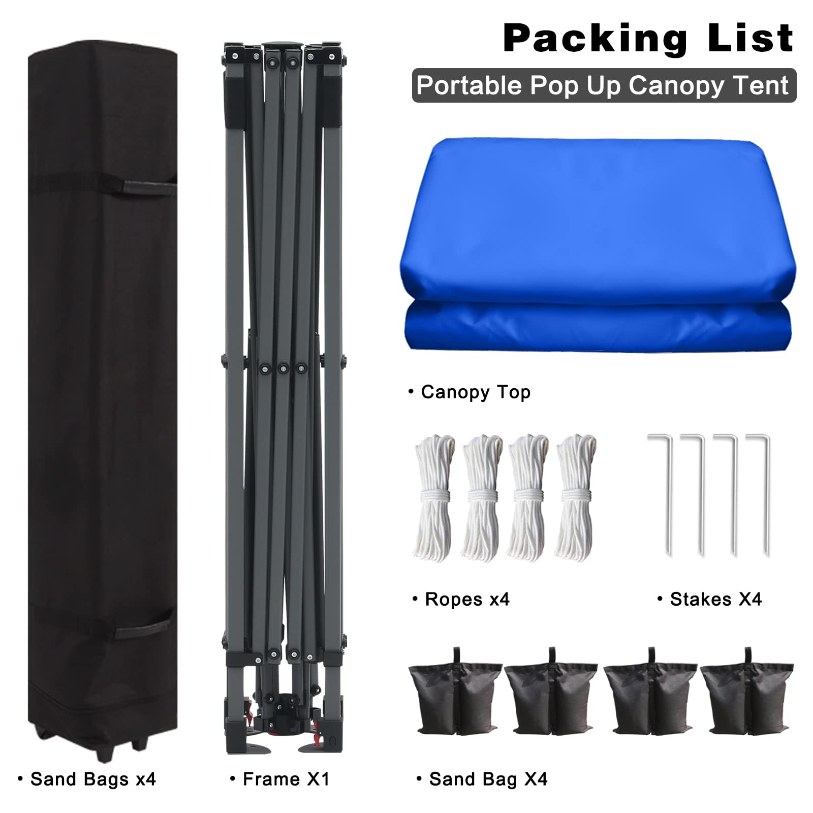 10x10 Pop Up Canopy Tent - Portable Beach & Backyard Shade with Wheeled Carry Bag, 4 Ropes, Stakes & Sandbags - Blue - Perfect for Outdoor Picnics, Camping & Beach Parties