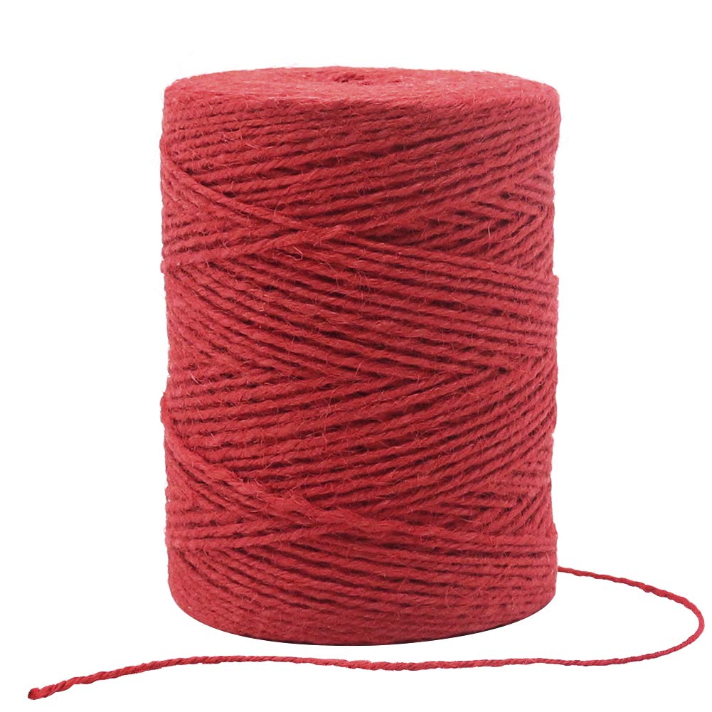 Red Jute Twine 656ft - 2mm Craft String for Gifts, Gardening & Christmas Decor