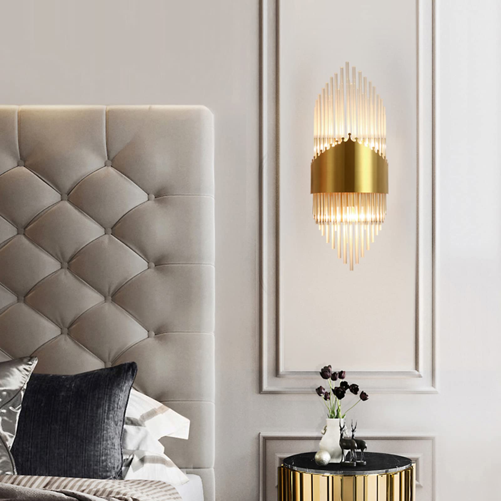Crystal Wall Sconce Light Fixture - Gold Brass Base Modern Wall Lamp for Bedroom, Living Room, Hallway Decor - Perfect for Ambient Lighting & Home Interior Design