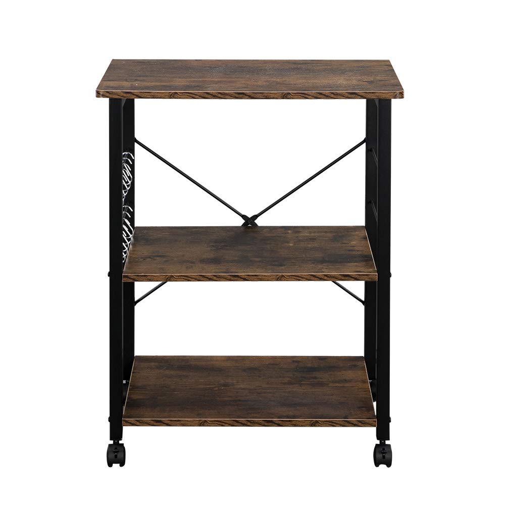 3-Tier Rolling Kitchen Cart with Storage - Heavy Duty Industrial Microwave Cart, Brown - Perfect for Small Spaces, Dorm Rooms & Apartment Kitchens