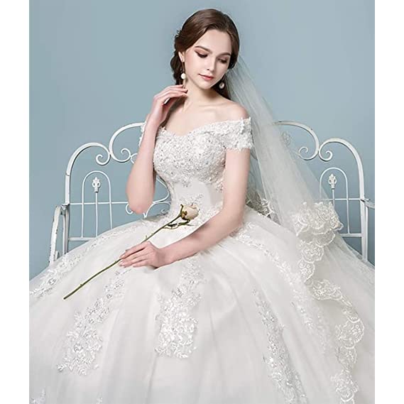 2023 Off The Shoulder Princess Wedding Dress for Bride - Elegant Lace Applique Ball Gown for Women | Perfect for Church Ceremony, Beach Wedding & Formal Reception