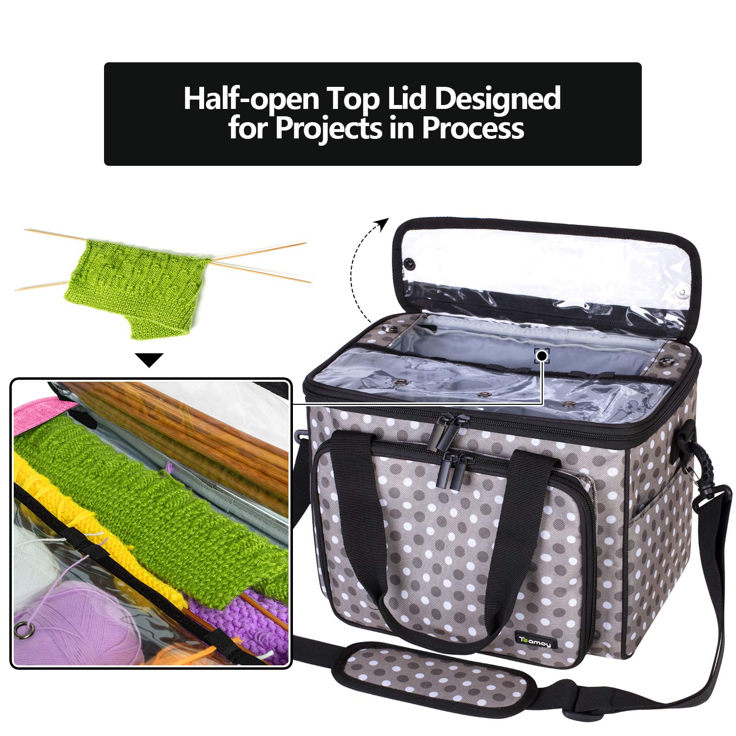 Teamoy Knitting Bag - Large Yarn Storage Tote with Inner Dividers for Crochet Projects | High Capacity Organizer for Knitting Needles, Crochet Hooks & Craft Supplies | Perfect for Home Knitting, Travel & Yarn Storage (Accessories Not Included)