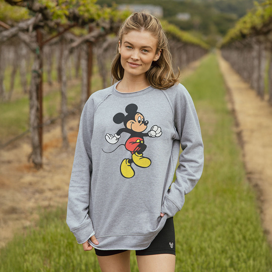 Disney Mickey Mouse Long Sleeve Crewneck Sweatshirt for Men & Women - Soft Grey Cotton Pullover for Casual Wear & Disney Theme Parties