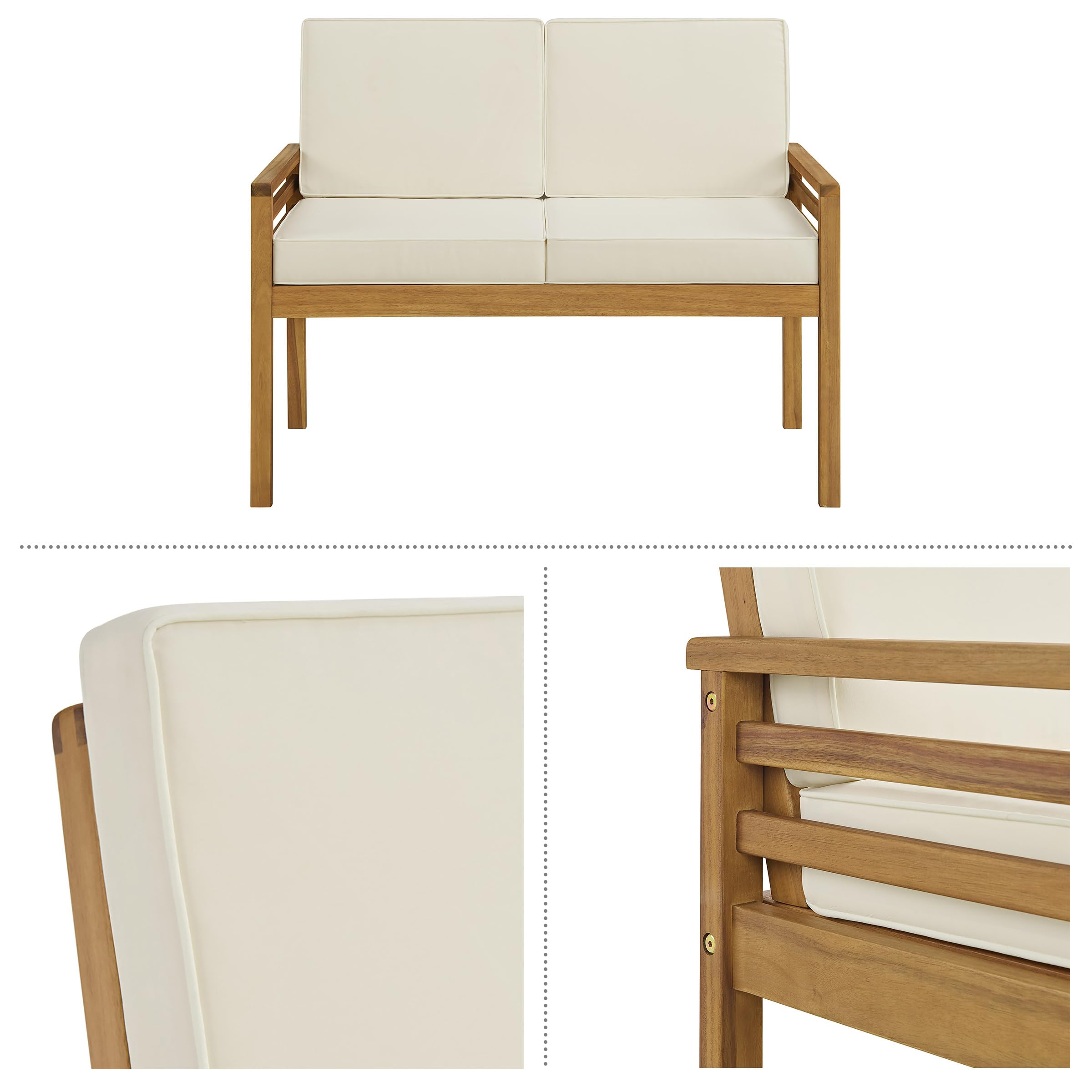 Alaterre Okemo Outdoor Sofa - Natural Wood Frame with Cream Cushions - Weather-Resistant Patio Furniture for Garden, Poolside & Backyard Relaxation