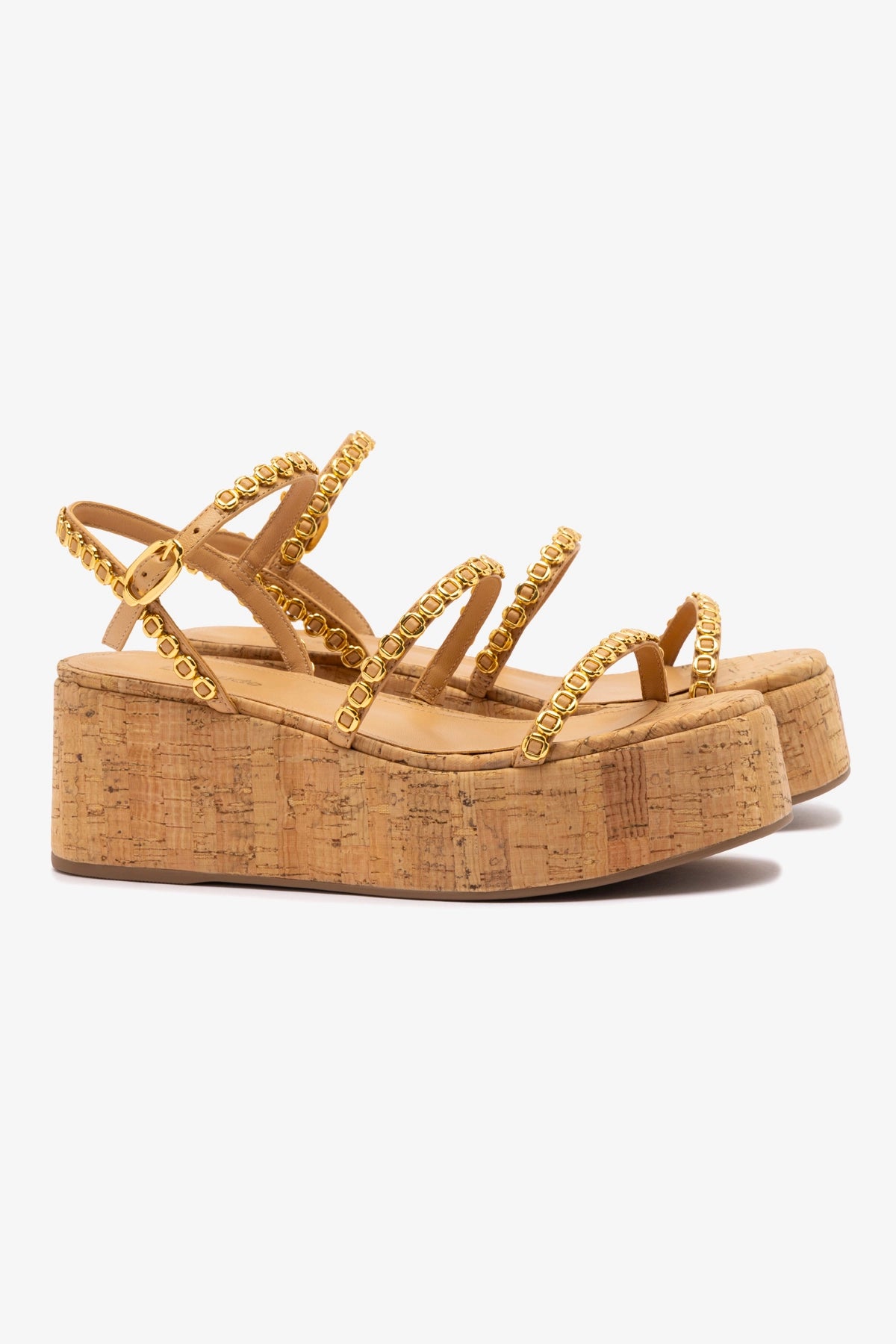 Gio Milanina Women's Flatform Sandals in Tan Leather & Natural Cork - Comfortable Summer Wedges for Beach, Vacation & Casual Outfits