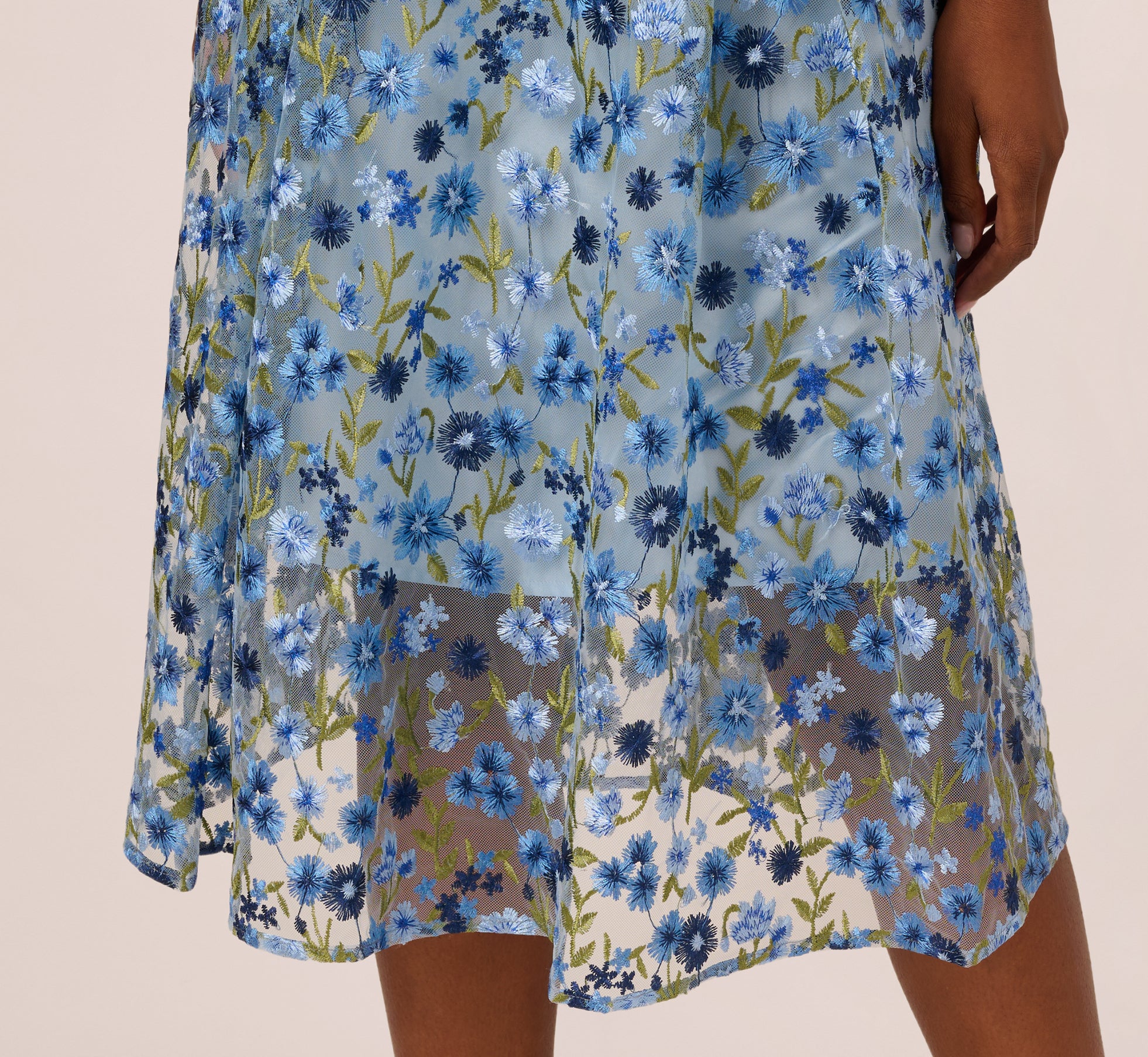 Blue Floral Embroidered Square Neck Sleeveless Midi Dress - Summer Wedding Guest Dress, Garden Party Outfit, Vacation Sundress