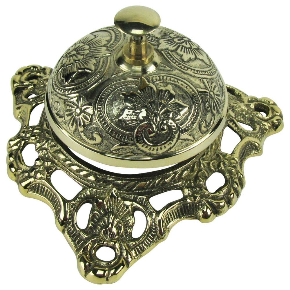Antique Victorian Style Polished Brass Hotel Counter Desk Call Bell - Vintage Service Ring for Reception, Concierge & Customer Service Counters