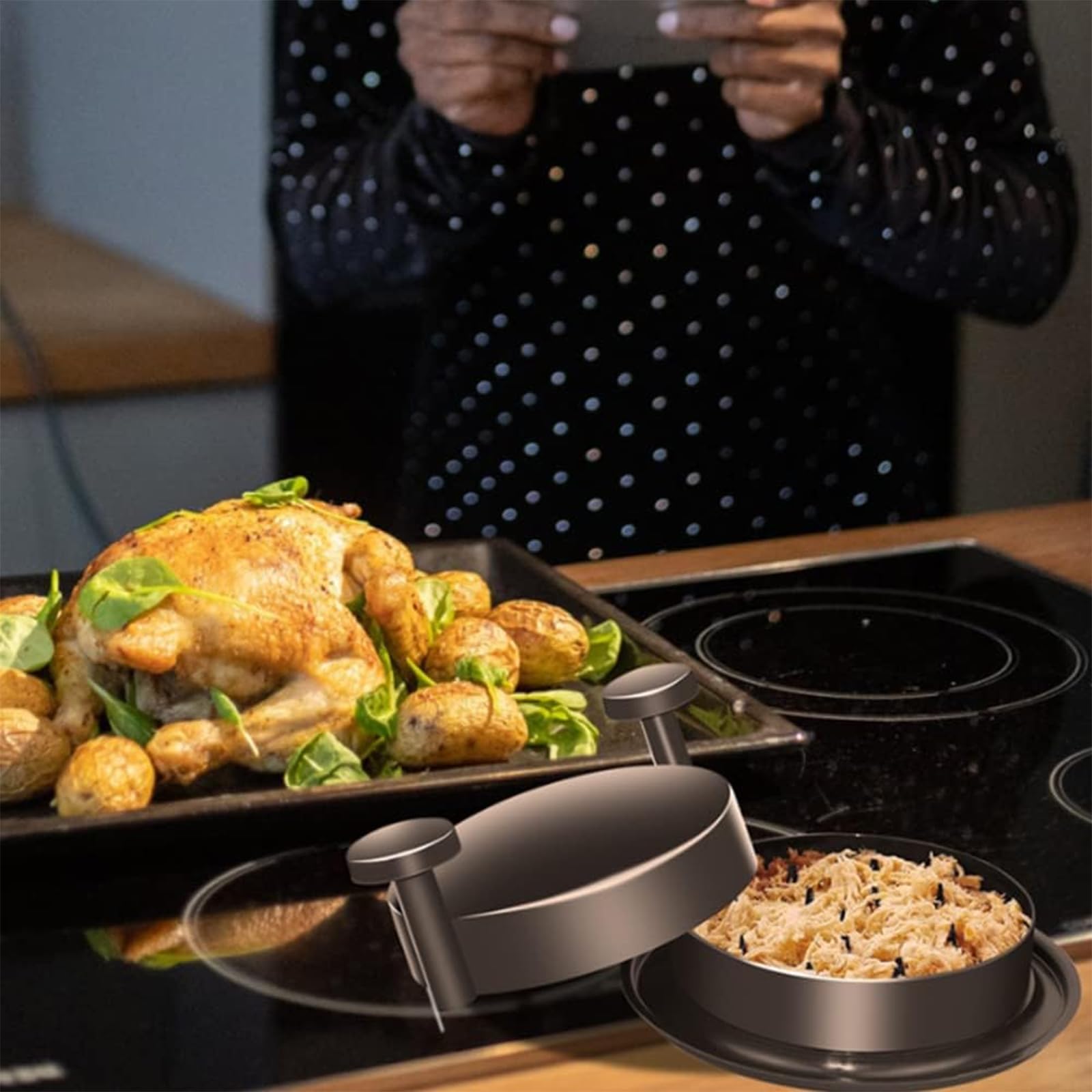 MsTeco Manual Chicken Shredder Machine - Handheld Meat Grinder with Non-Slip Base & Ergonomic Handles - Perfect for Chicken, Pork, Beef & Salad Prep - Ideal for Home Kitchens, BBQ Parties & Meal Prep