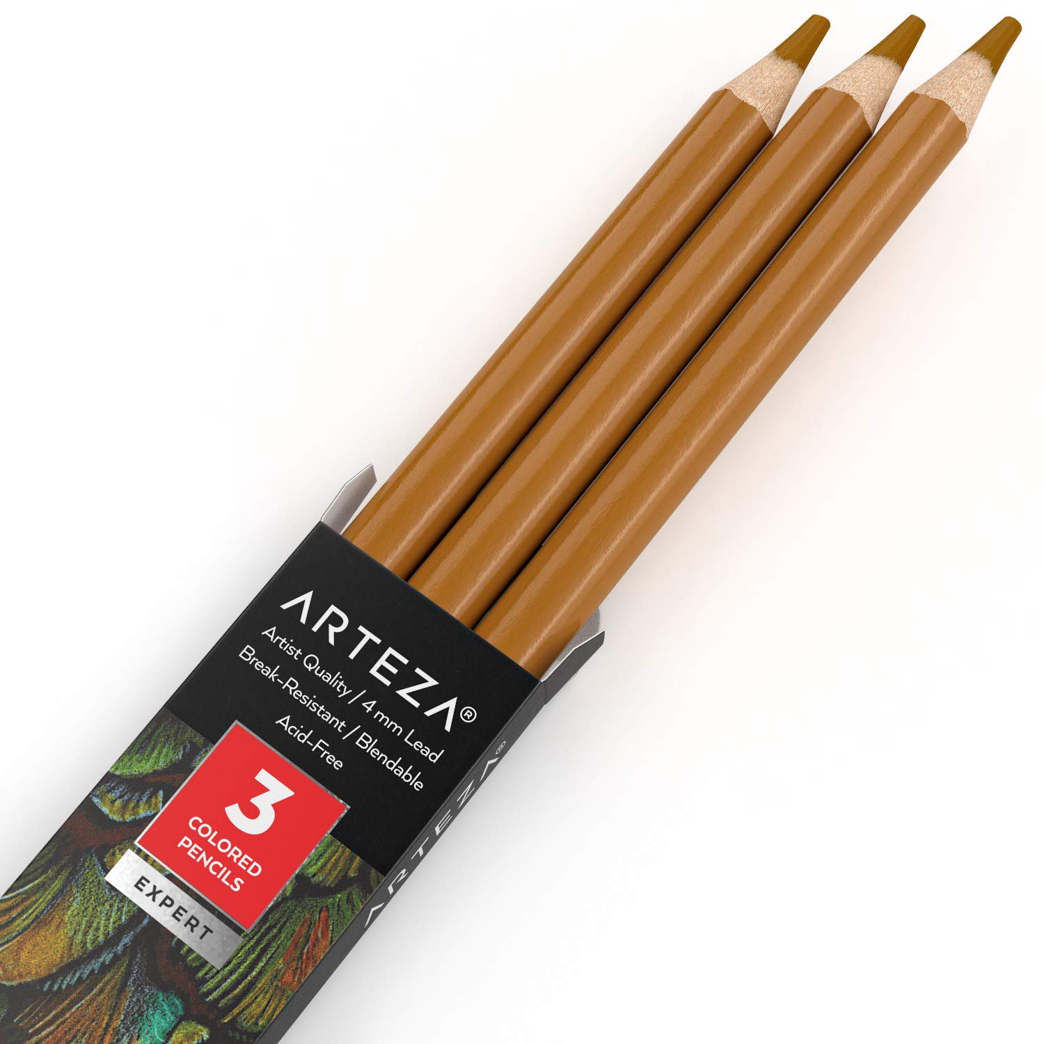 ARTEZA Soft Wax Colored Pencils - 3 Pack, Camel Brown for Drawing & Sketching - Perfect for Artists & Beginners