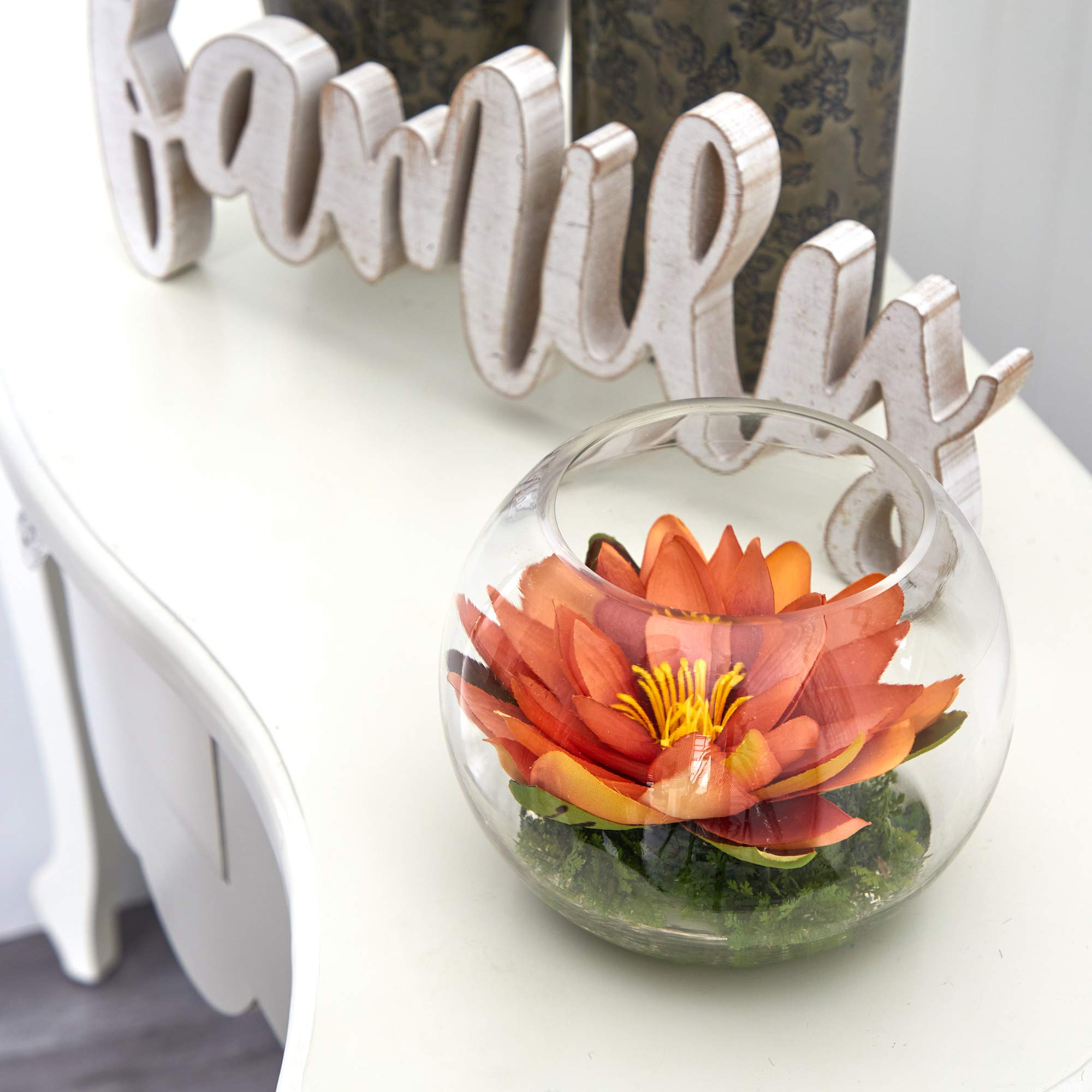 Nearly Natural 8-Inch Artificial Lotus Flower Arrangement in Glass Vase - Elegant Home Decor for Living Room, Office & Wedding Centerpieces