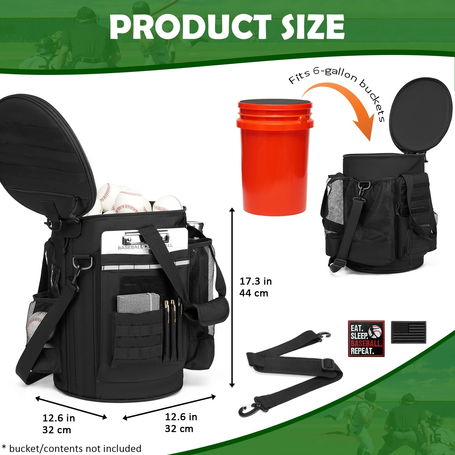 **Baseball Bucket Bag - Durable Softball Coaching Accessories Organizer with Anti-Slip Bottom & Multiple Pockets for Bats, Gloves, Scoreboards - Perfect for Coaches, Players & Training Sessions**