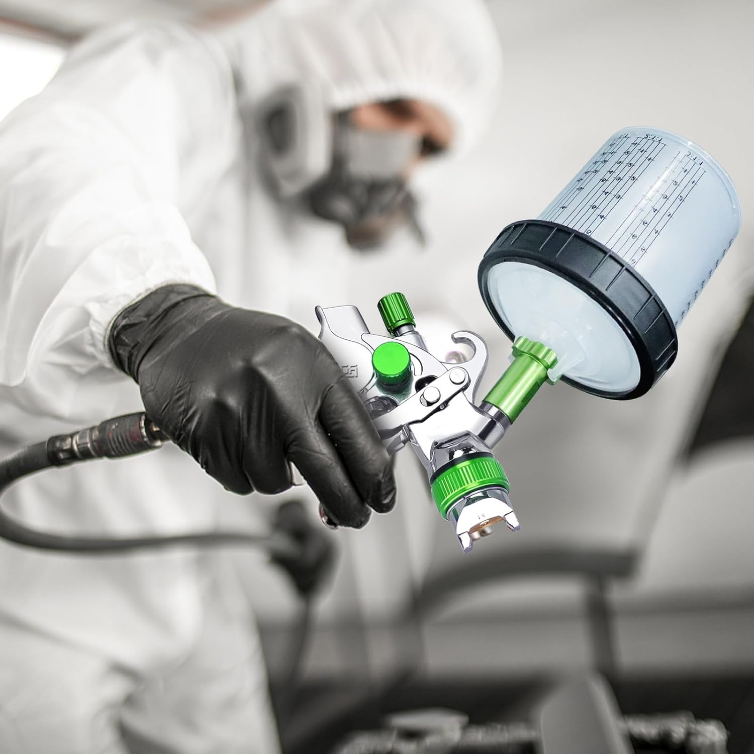 **Disposable HVLP Paint Sprayer Gun Cup Kit - 20oz with 50 Liners, 50 Lids, 1 Hard Cup, Retainer Ring, 10 Plugs & Mixing Stick - Perfect for Automotive, Furniture & DIY Painting Projects**
