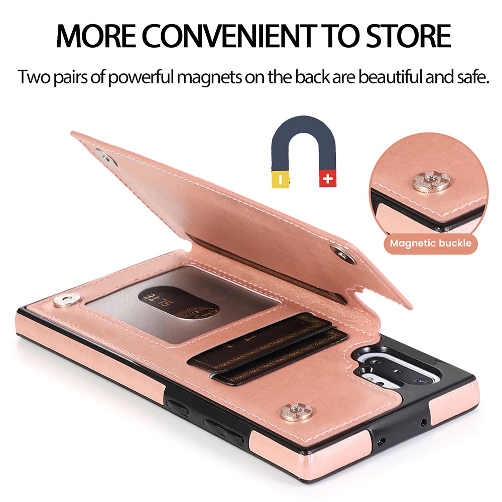 Premium PU Leather Wallet Case for Samsung Galaxy Note 10 with Card Holder & Kickstand - Rose Gold Women's Protective Cover with Tempered Glass Screen Protector | Perfect for Business, Travel & Everyday Use