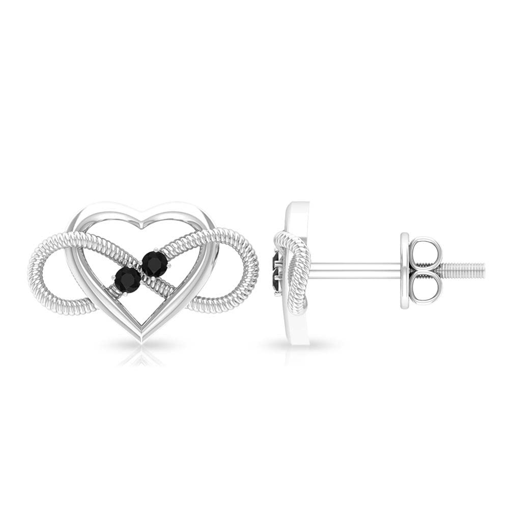 Black Diamond Stud Earrings for Women - 14K Solid Gold Infinity Heart Earrings - Elegant Black Diamond & Gold Jewelry - Perfect for Gifts, Anniversaries & Special Occasions