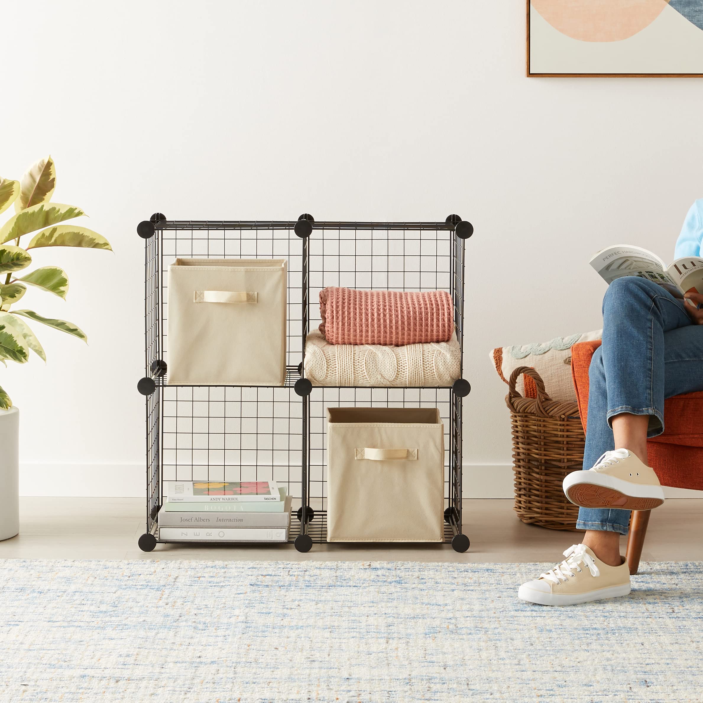 Amazon Basics 4 Cube Storage Organizer - Wire Grid Closet & Shelf Organizer, Stackable, Black 14