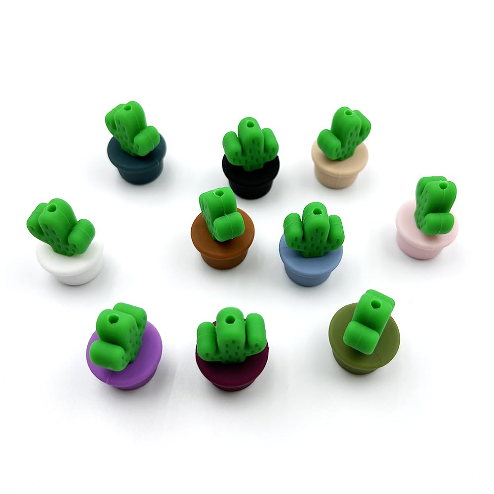10Pcs 3D Cactus Beads for Jewelry Making - DIY Potted Cactus Spacer Beads for Bracelets, Necklaces, Keychains - Cute Plant-Themed Craft Supplies for Boho & Summer Accessories
