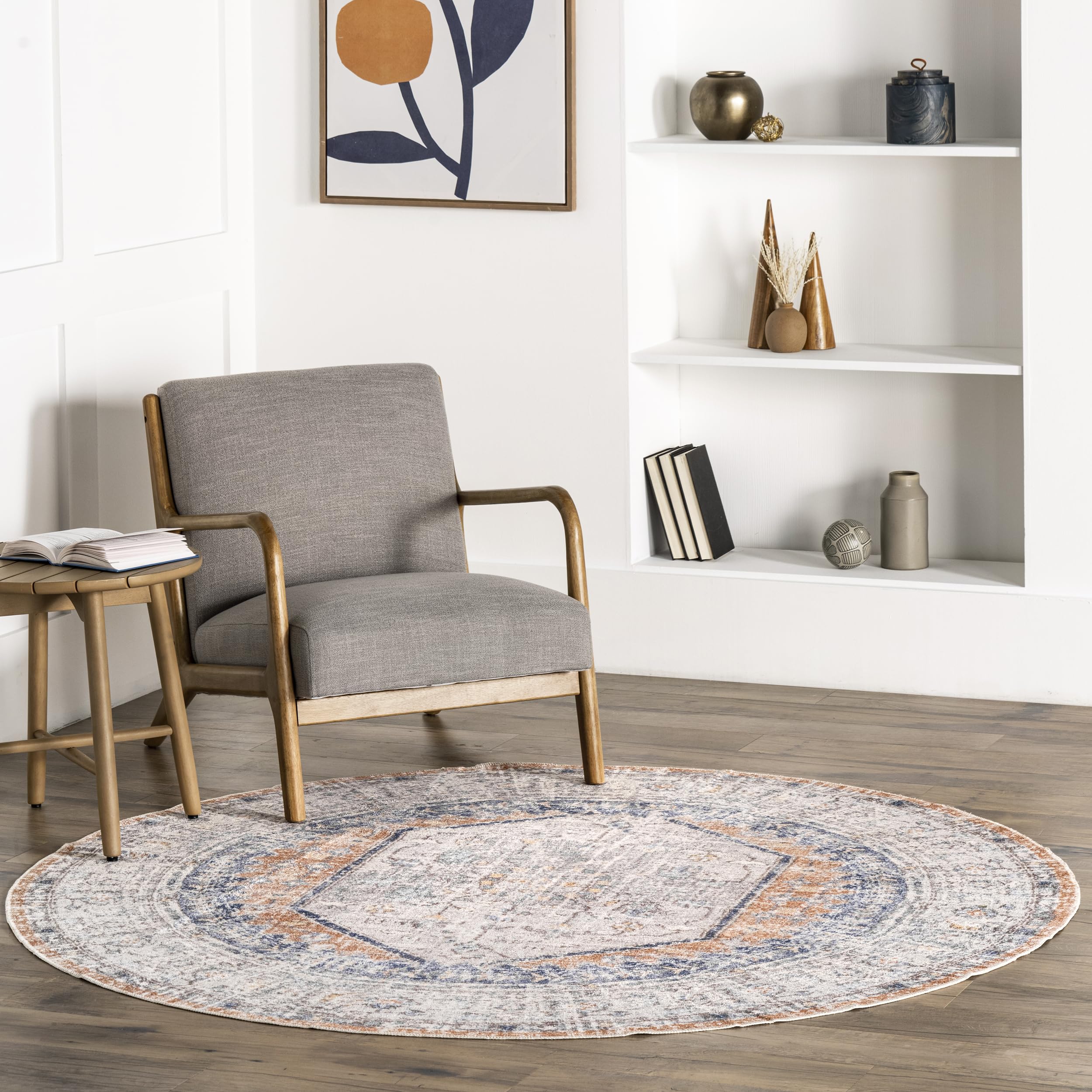 nuLOOM 8' Round Washable Area Rug - Stain Resistant & Non-Slip Backing - Jacquie Peach Design - Perfect for Living Room, Bedroom, Dining Room - Easy to Clean & Low Profile for High Traffic Areas