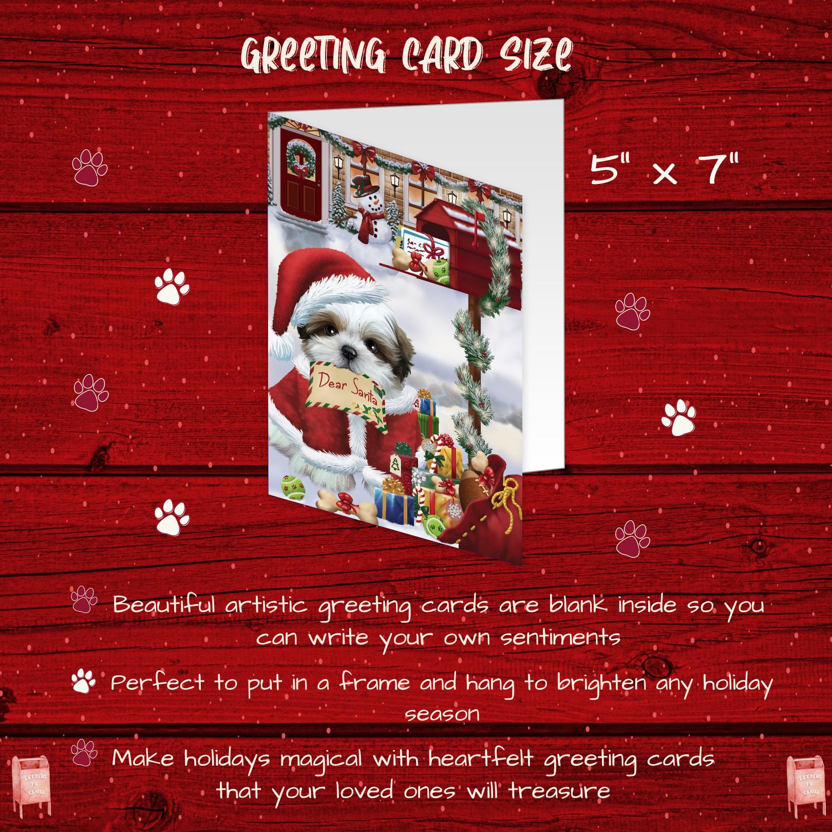 Dear Santa Mailbox Christmas Letter Shih Tzu Dog Greeting Cards - 10 Adorable Pet Invitation Cards with Envelopes - Festive Holiday Cards for Dog Lovers - Perfect for Christmas Gifts, Party Invitations & Holiday Greetings